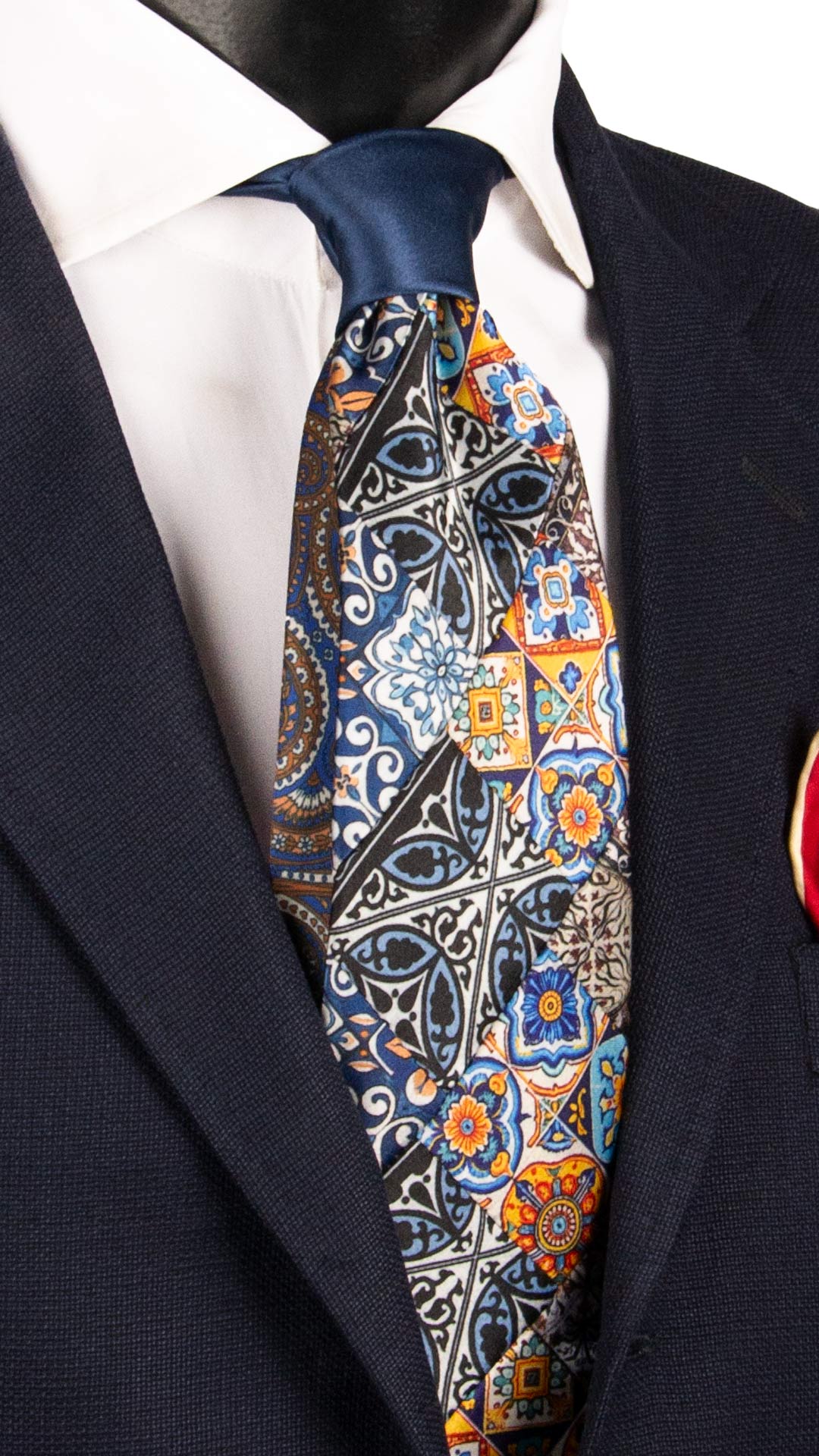 Cravatta Siciliana Micro Mosaico Vintage Patchwork di Seta Raso con Maioliche Multicolor PM1068 Made in Italy Graffeo Cravatte