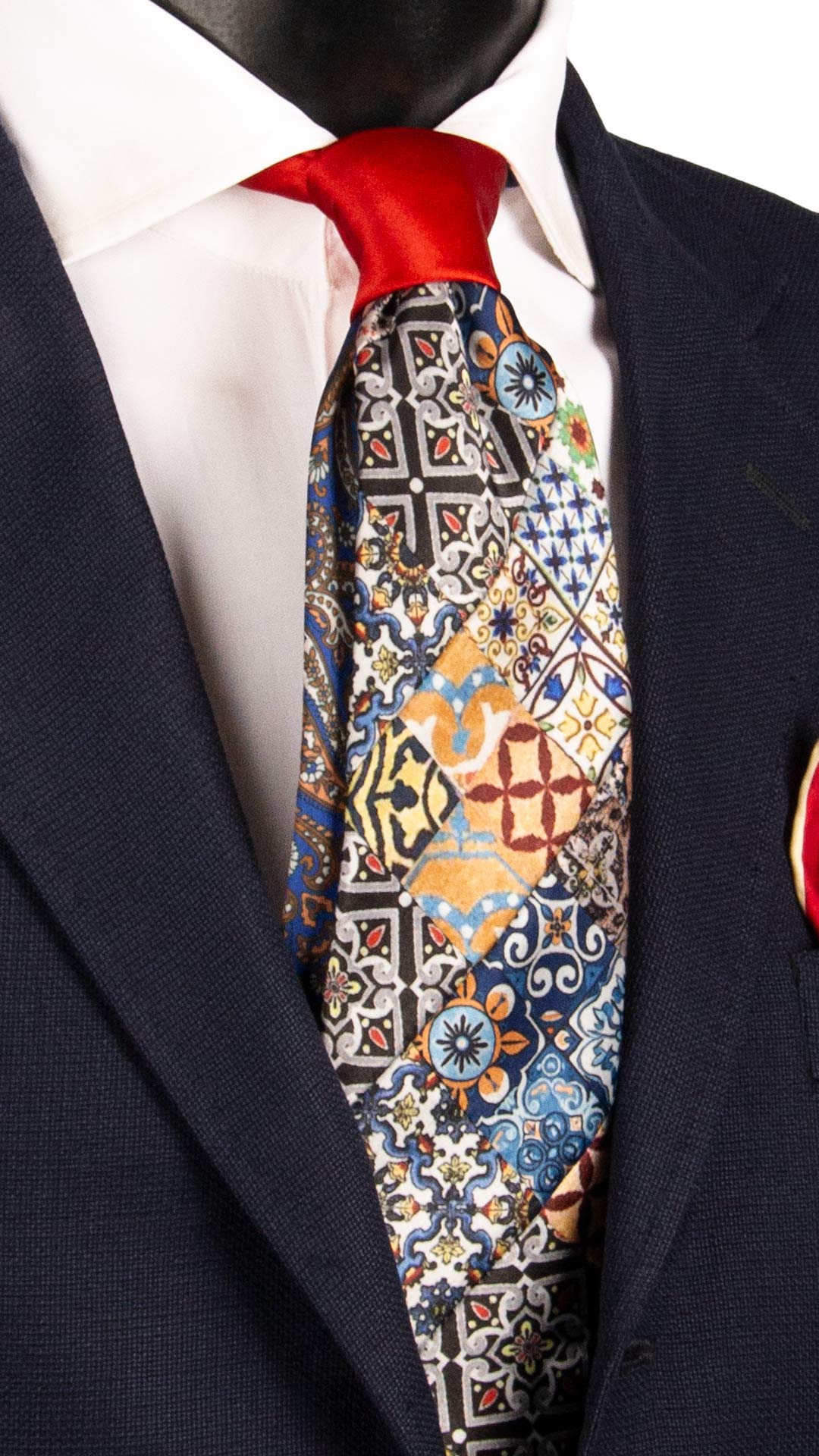 Cravatta Siciliana Micro Mosaico Vintage Patchwork di Seta Raso con Maioliche Multicolor PM1069 Made in Italy Graffeo Cravatte