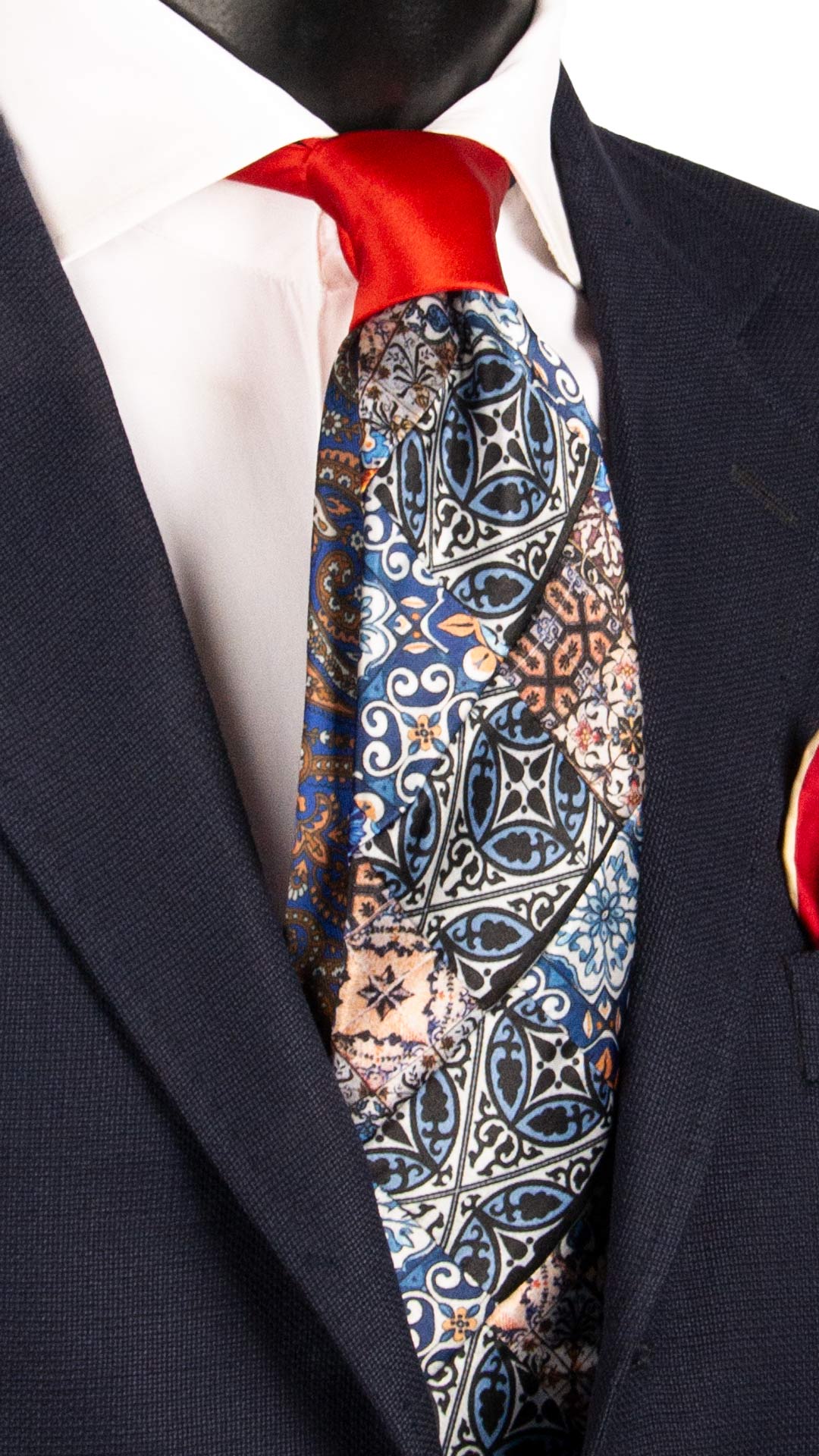 Cravatta Siciliana Micro Mosaico Vintage Patchwork di Seta Raso con Maioliche Multicolor PM1070 Made in Italy Graffeo Cravatte