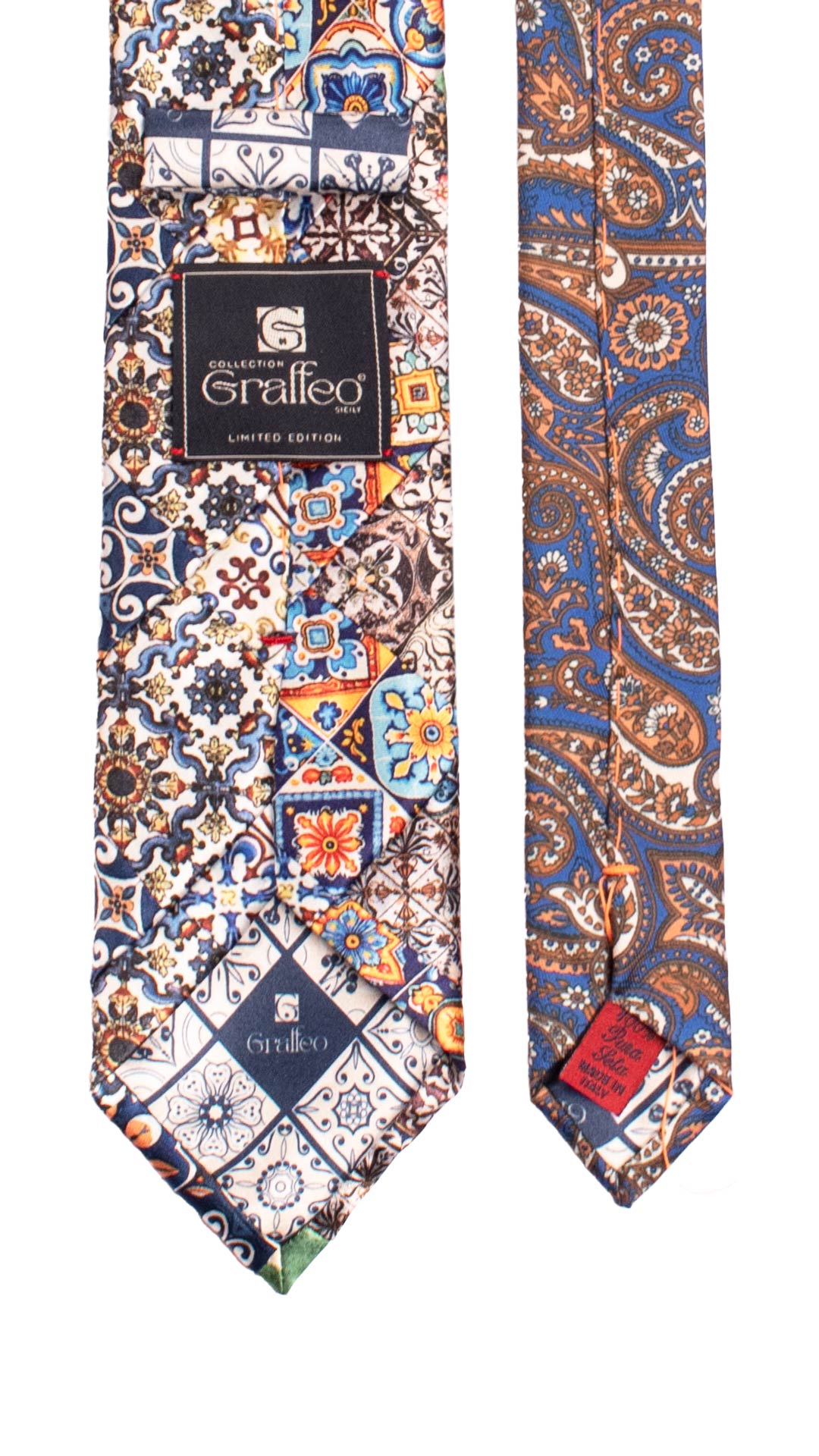 Cravatta Siciliana Micro Mosaico Vintage Patchwork di Seta Raso con Maioliche PM1259 Made in Italy Graffeo Cravatte Pala