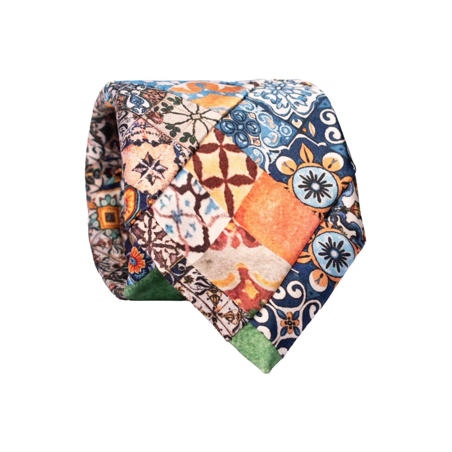 Cravatta Siciliana Micro Mosaico Vintage Patchwork di Seta Raso con Maioliche PM1259 Made in Italy Graffeo Cravatte Rotolo