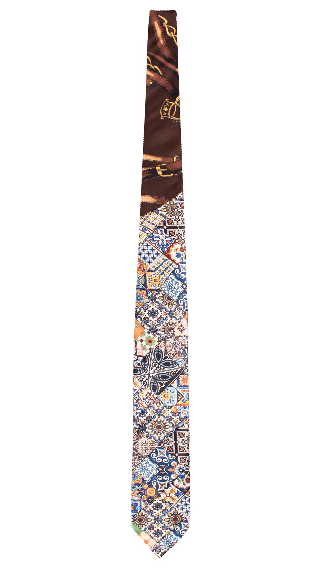 Cravatta Siciliana Micro Mosaico Vintage Patchwork di Seta Raso con Maioliche PM1260 Made in Italy Graffeo Cravatte Intera