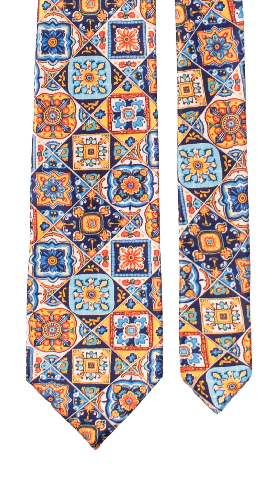 Cravatta Siciliana Stampa di Raso Multicolor con Maioliche CS28 Graffeo Cravatte Made in Italy Pala