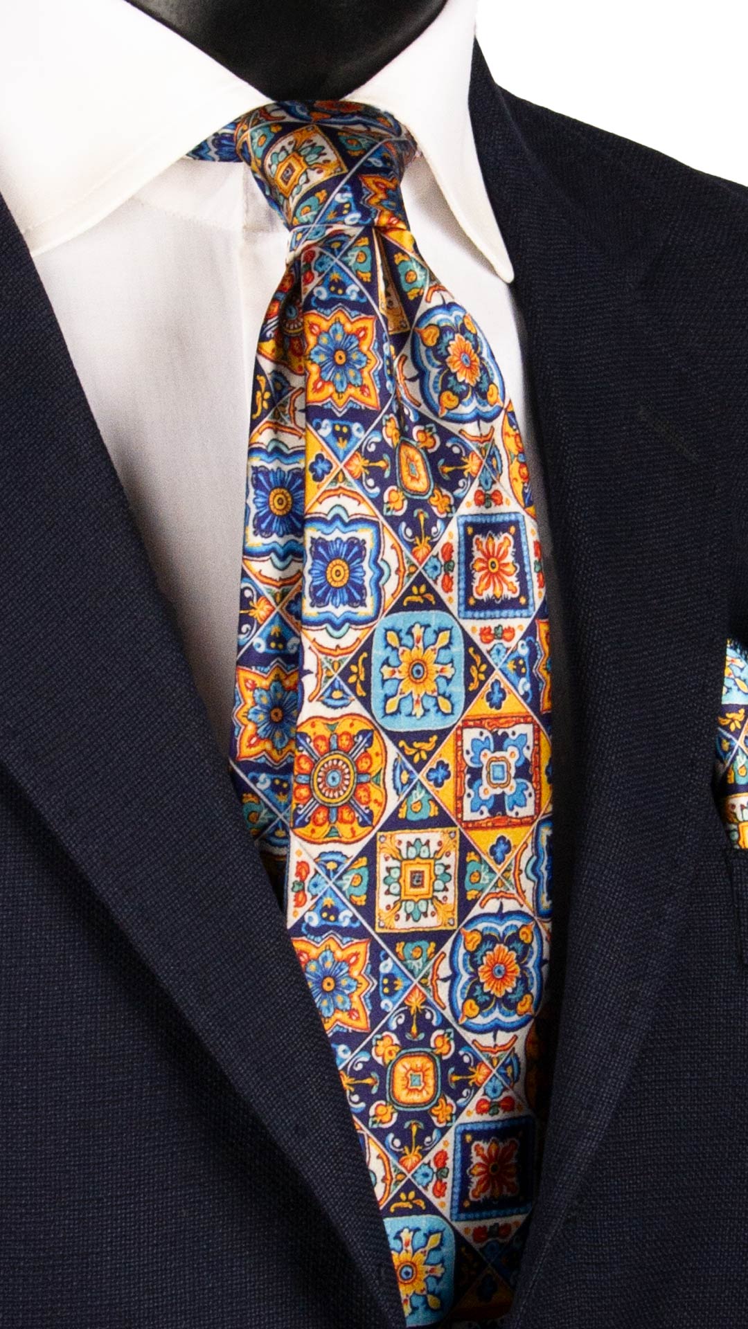 Cravatta Siciliana Stampa di Raso Multicolor con Maioliche CS28 Graffeo Cravatte Made in Italy