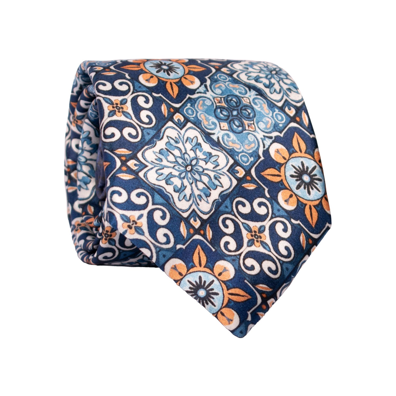 Cravatta Siciliana Stampa di Raso Multicolor con Maioliche CS29 Graffeo Cravatte Made in Italy Rotolo