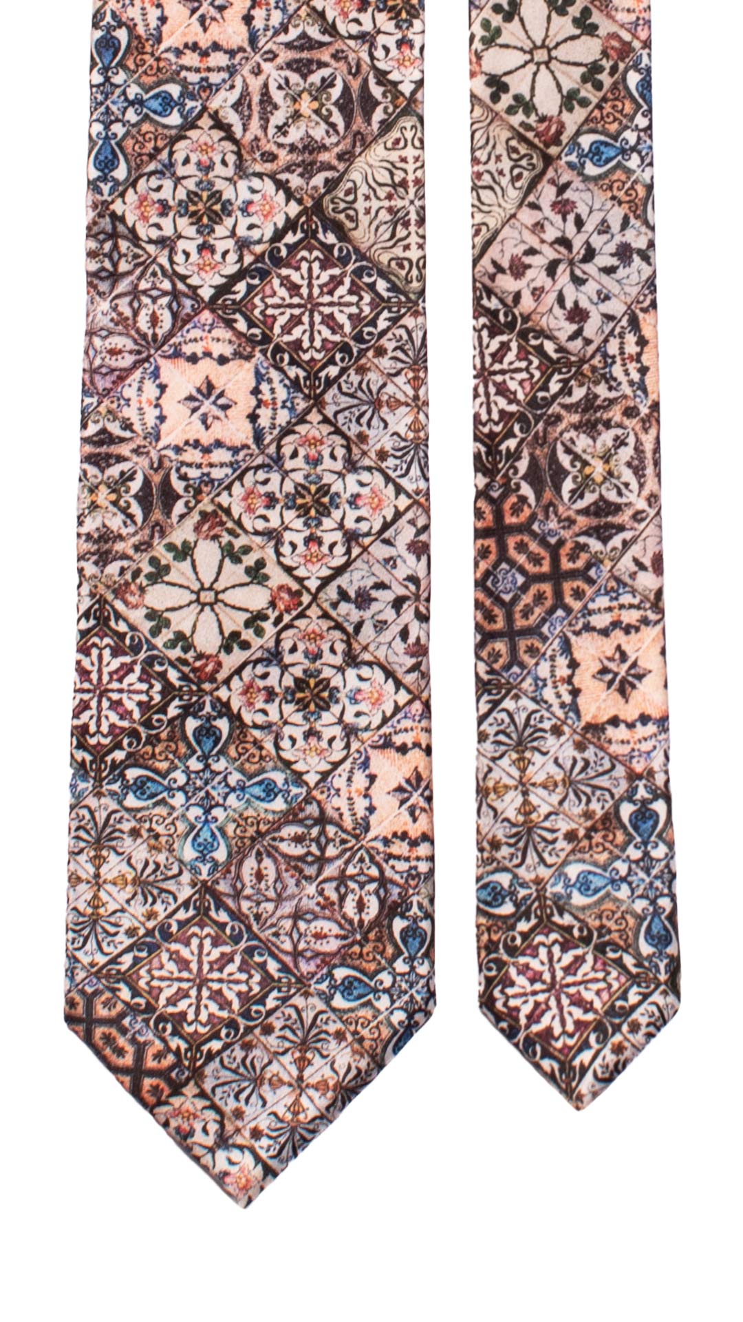 Cravatta Siciliana Stampa di Raso Multicolor con Maioliche CS30 Graffeo Cravatte Made in Italy Pala