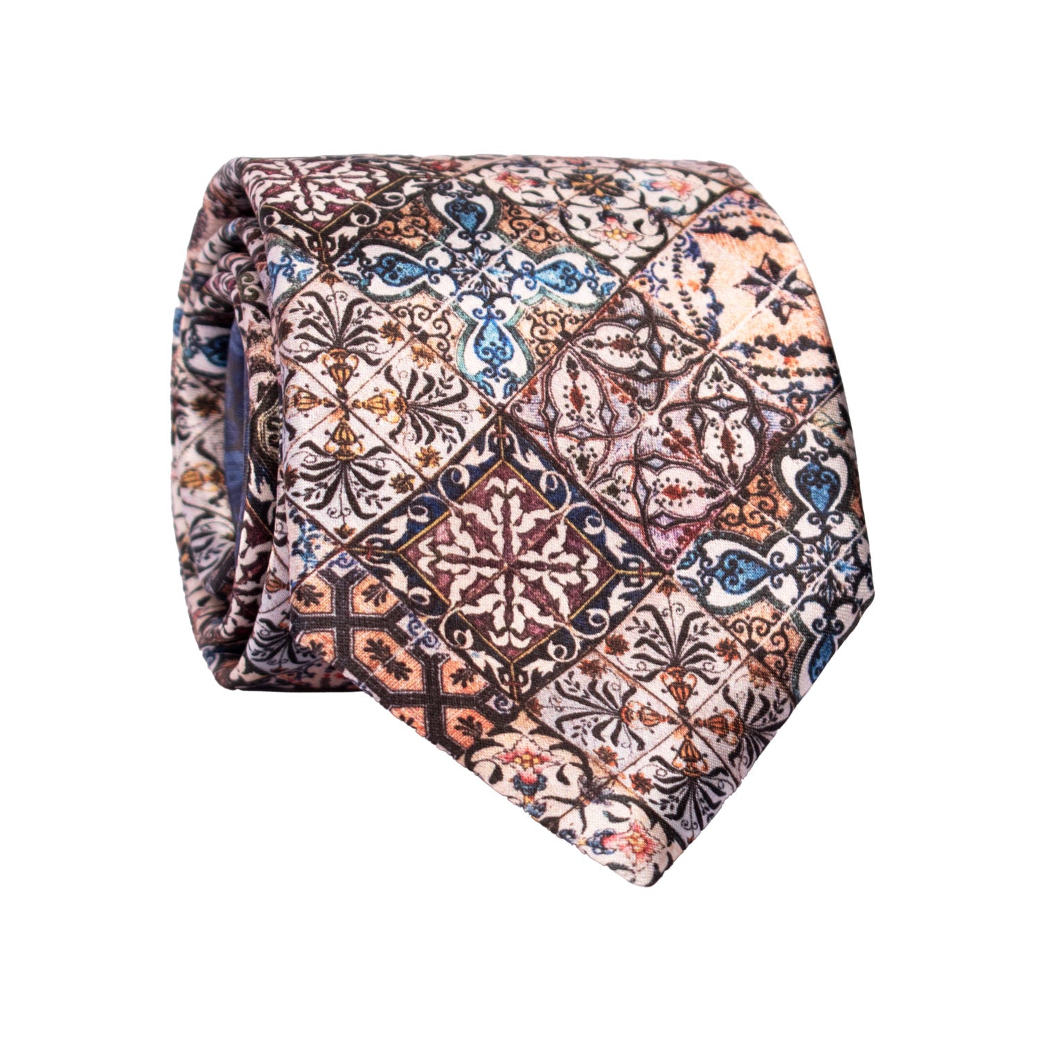 Cravatta Siciliana Stampa di Raso Multicolor con Maioliche CS30 Graffeo Cravatte Made in Italy Rotolo