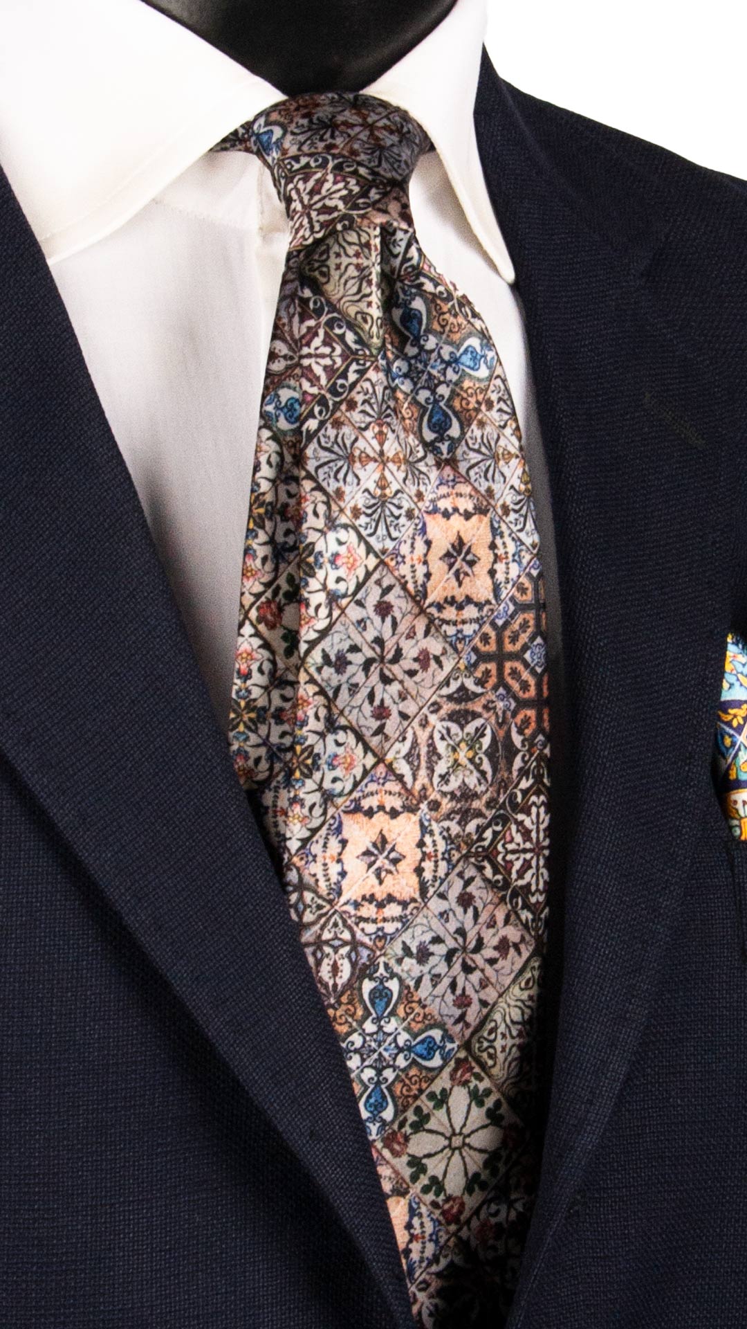 Cravatta Siciliana Stampa di Raso Multicolor con Maioliche CS30 Graffeo Cravatte Made in Italy