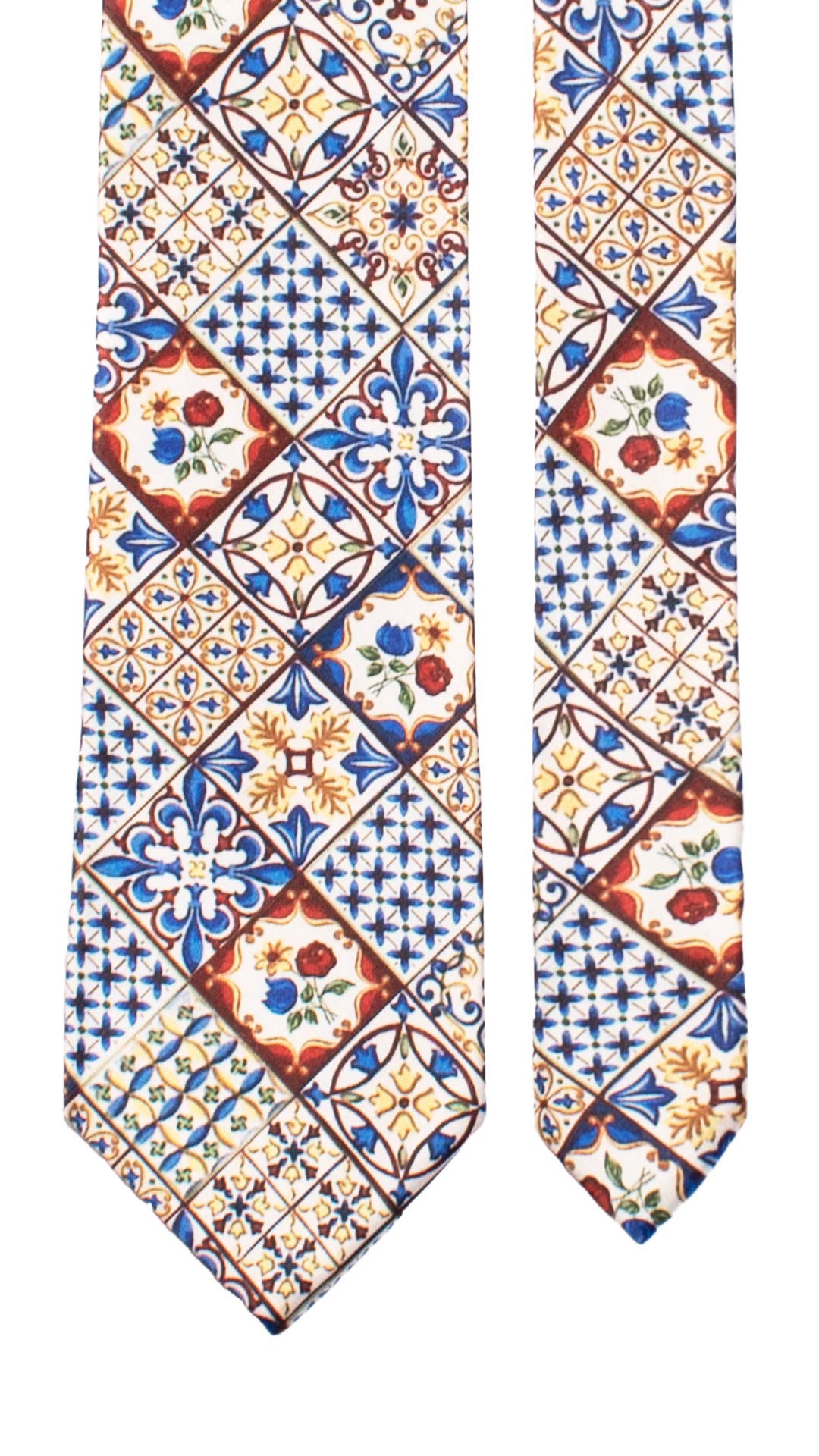 Cravatta Siciliana Stampa di Raso con Maioliche Multicolor CS31 Made in Italy Graffeo Cravatte Pala