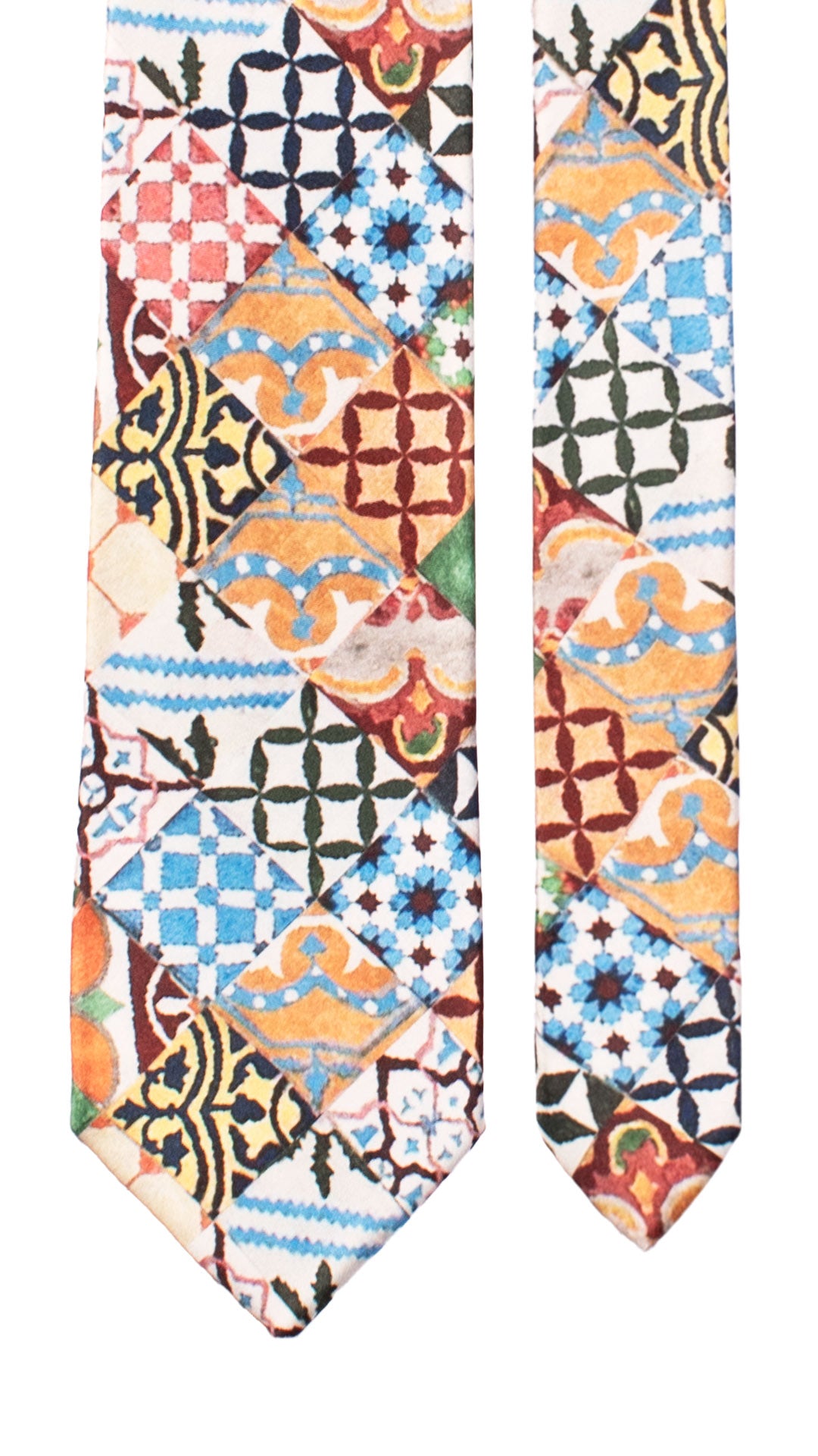 Cravatta Siciliana Stampa di Raso con Maioliche Multicolor CS32 Made in Italy Graffeo Cravatte Pala
