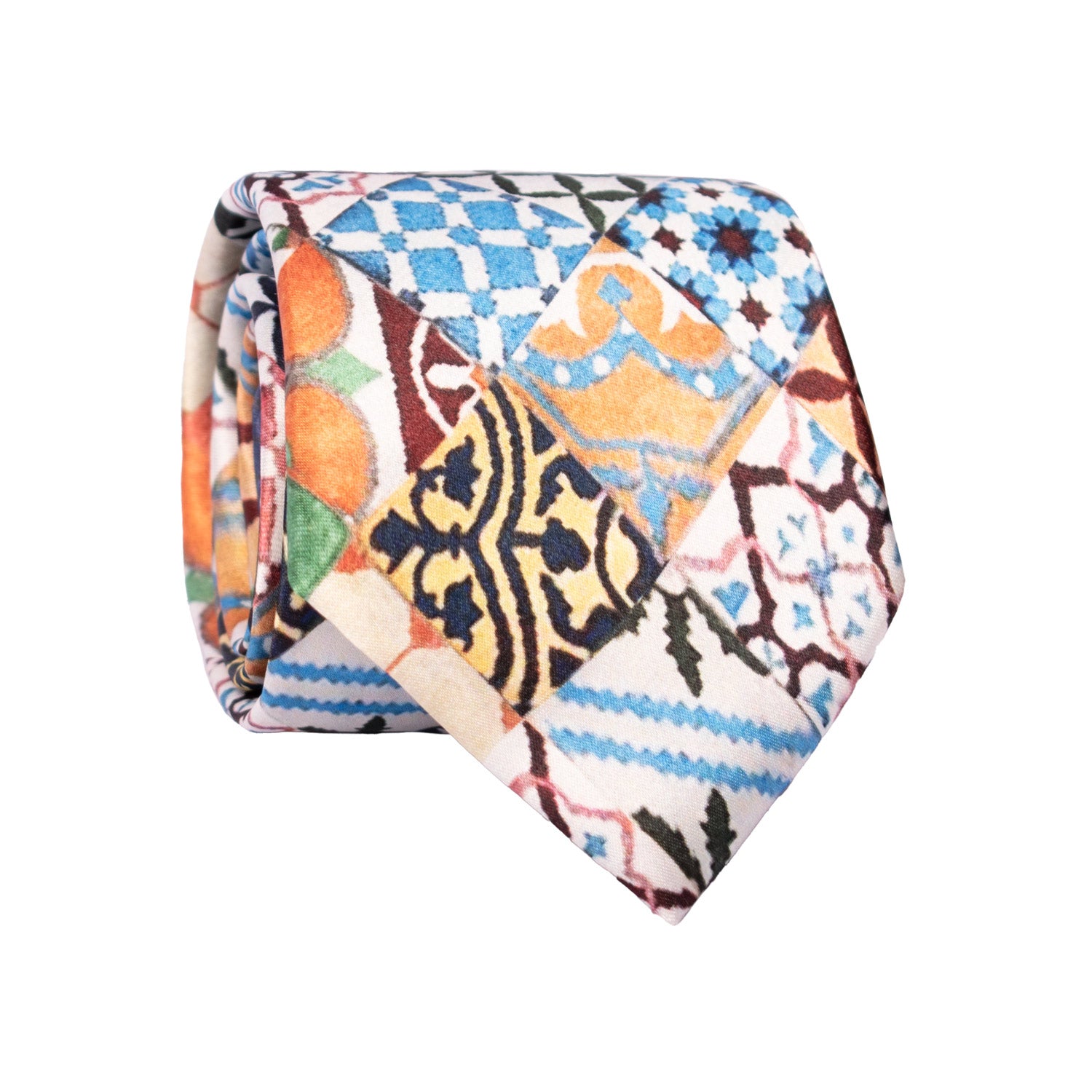 Cravatta Siciliana Stampa di Raso con Maioliche Multicolor CS32 Made in Italy Graffeo Cravatte Rotolo