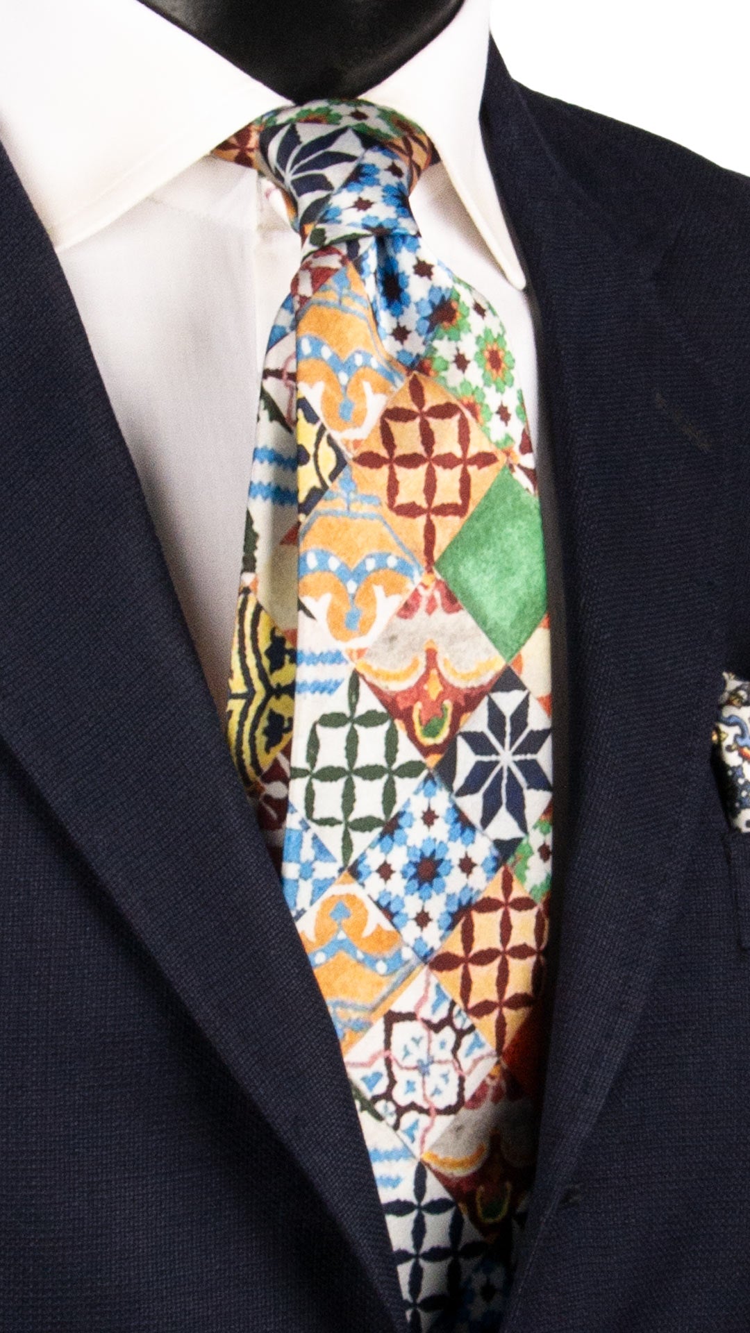 Cravatta Siciliana Stampa di Raso con Maioliche Multicolor CS32 Made in Italy Graffeo Cravatte