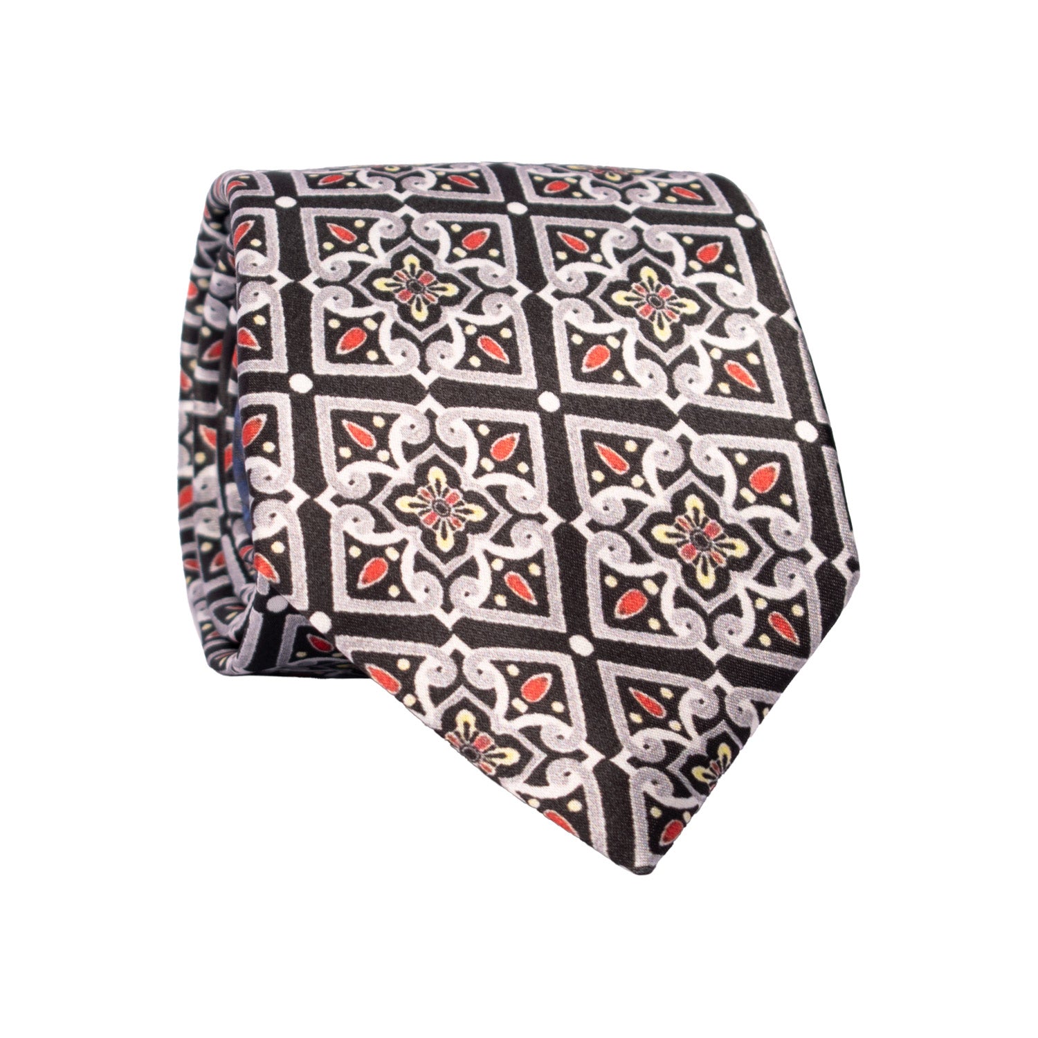 Cravatta Siciliana Stampa di Raso con Maioliche Multicolor CS33 Made in Italy Graffeo Cravatte Rotolo