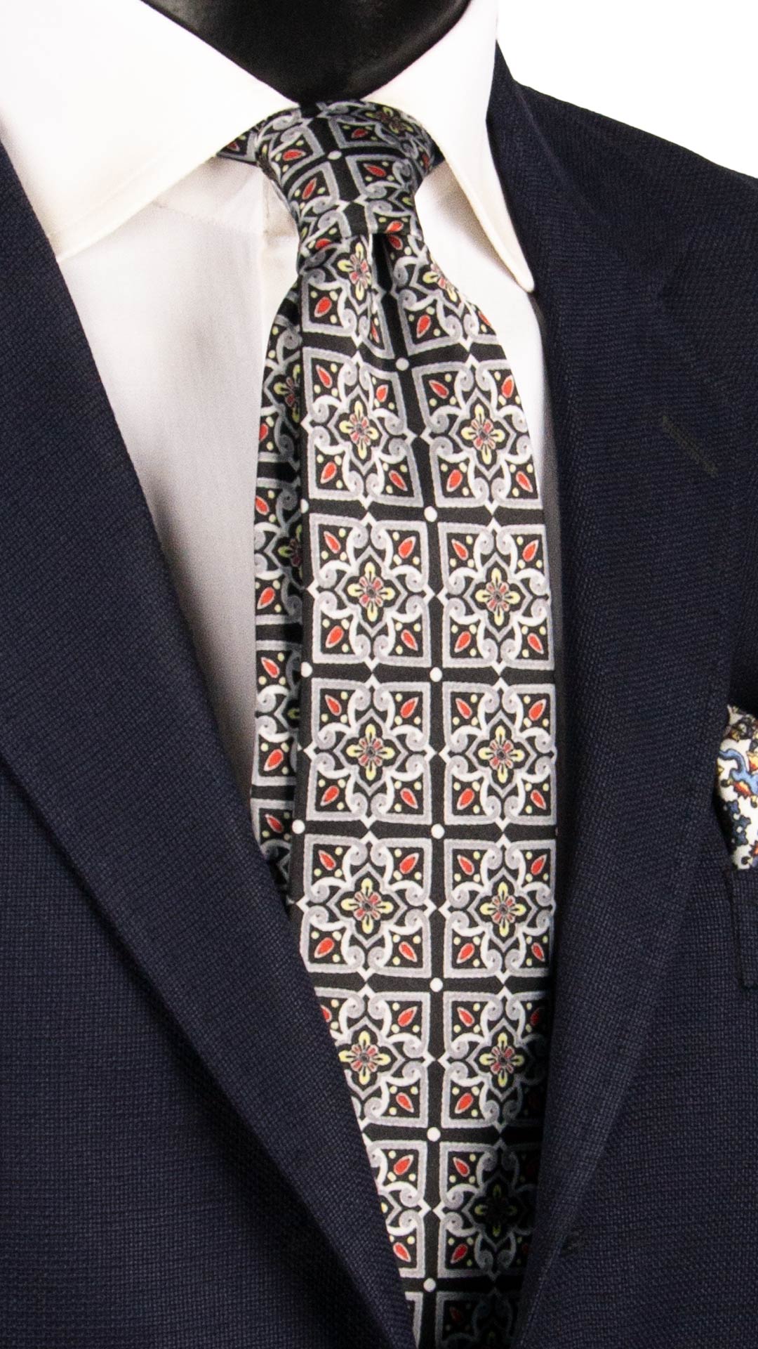 Cravatta Siciliana Stampa di Raso con Maioliche Multicolor CS33 Made in Italy Graffeo Cravatte