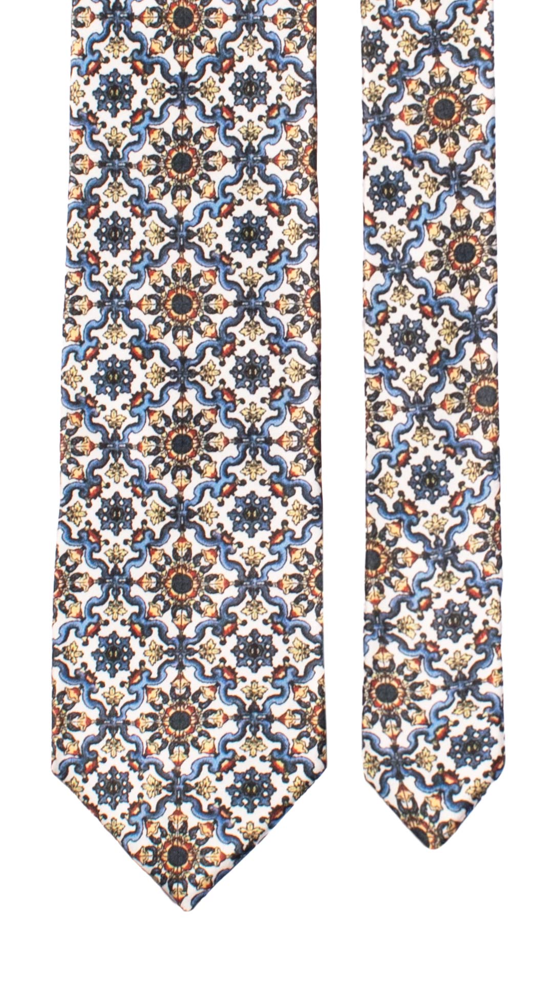 Cravatta Siciliana Stampa di Raso con Maioliche Multicolor CS34 Made in Italy Graffeo Cravatte Pala