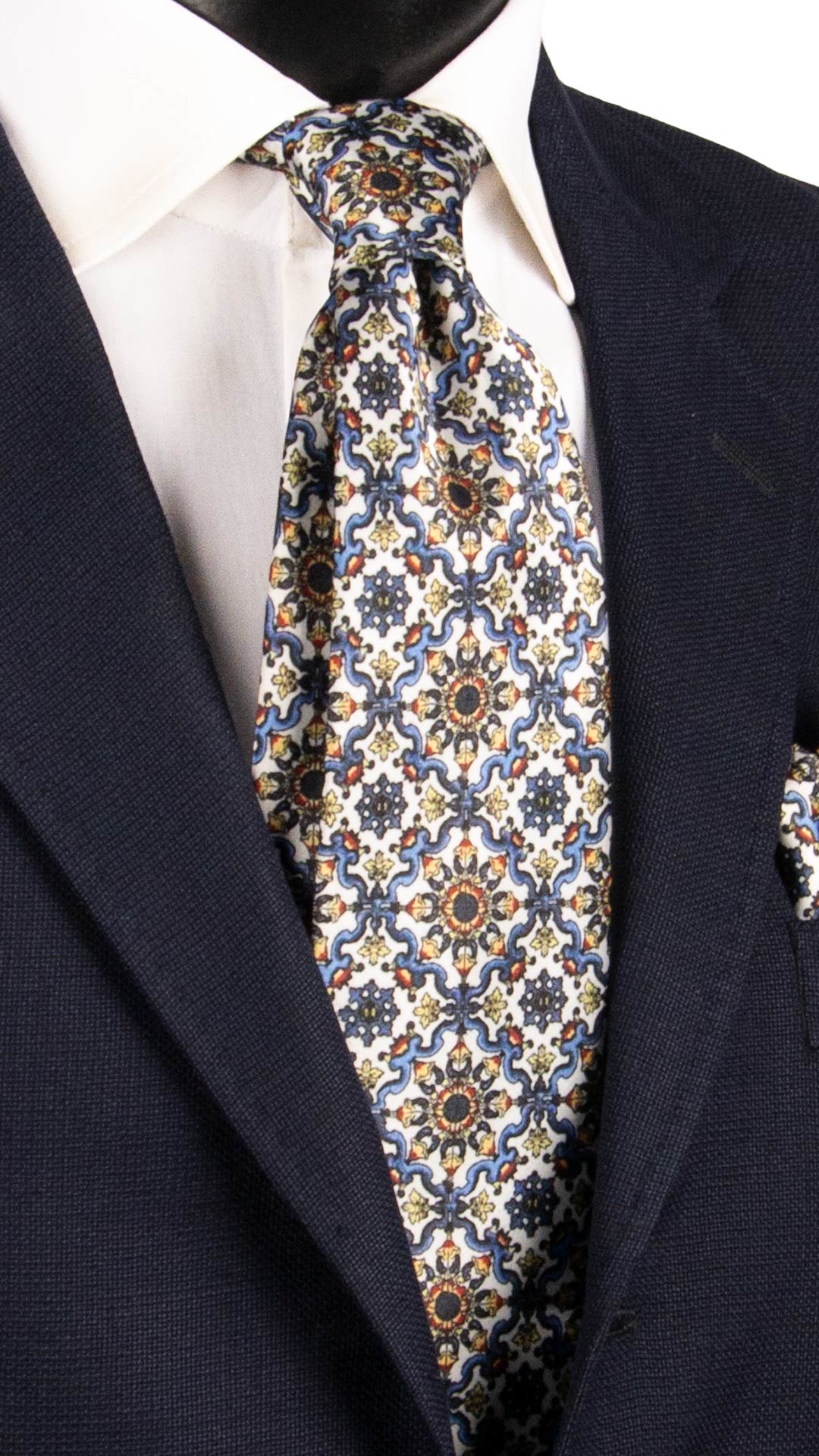 Cravatta Siciliana Stampa di Raso con Maioliche Multicolor CS34 Made in Italy Graffeo Cravatte