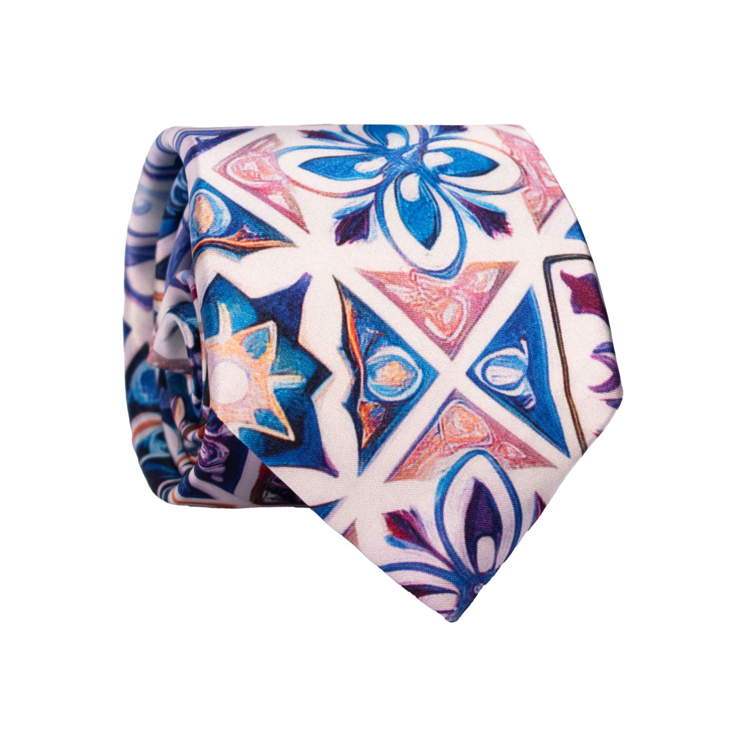 Cravatta Siciliana Stampa di Raso con Maioliche Multicolor CS35 Made in Italy Graffeo Cravatte Rotolo
