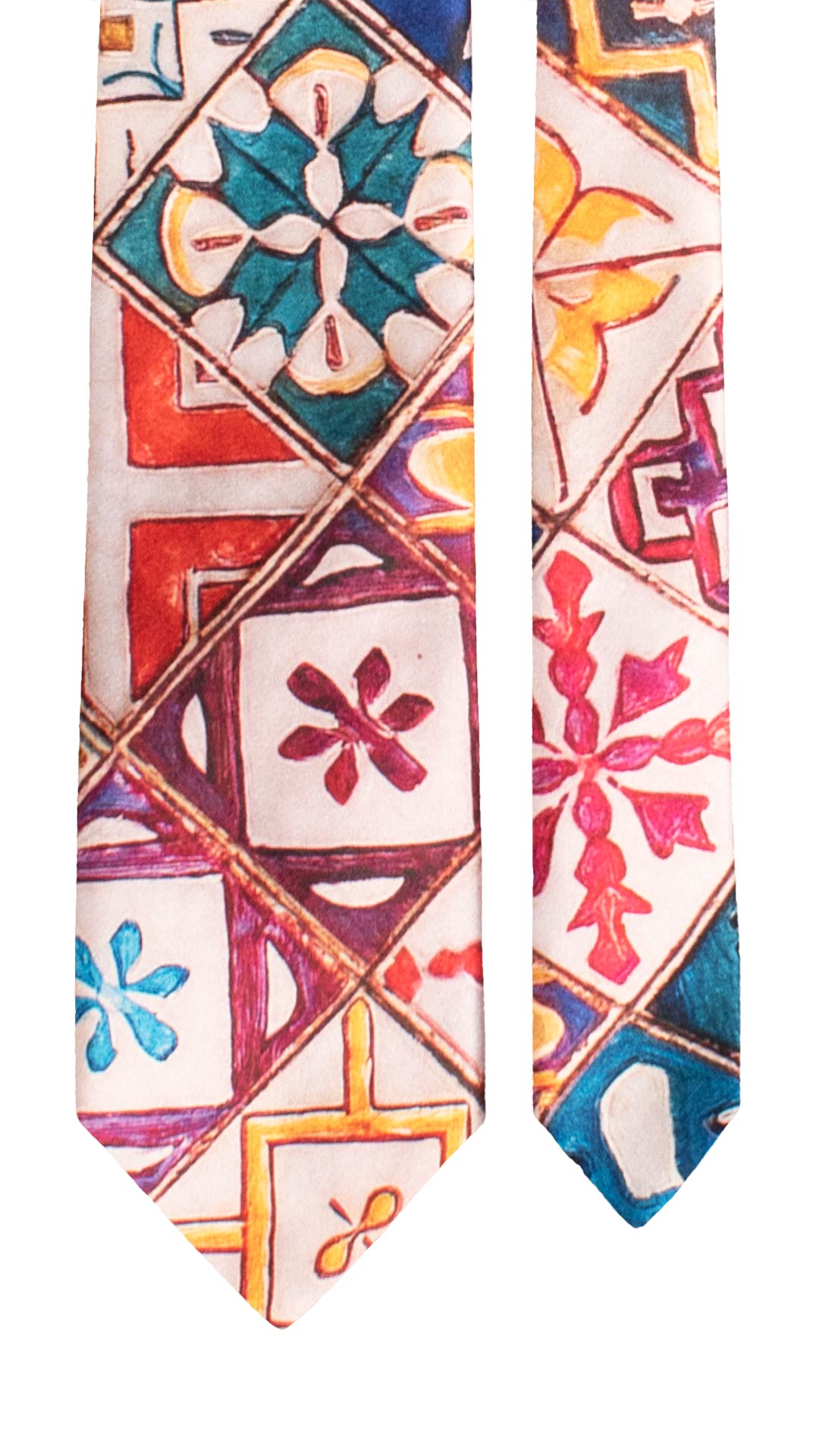 Cravatta Siciliana Stampa di Raso con Maioliche Multicolor CS37 Made in Italy Graffeo Cravatte Pala