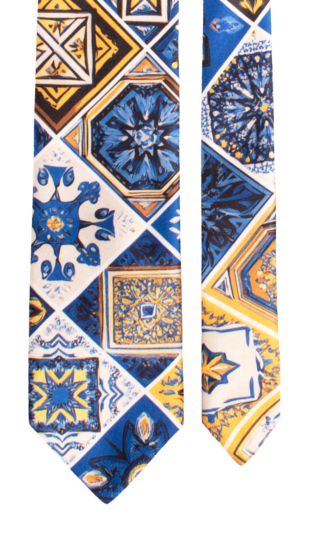 Cravatta Siciliana Stampa di Raso con Maioliche Multicolor CS40 Made in Italy Graffeo Cravatte Pala