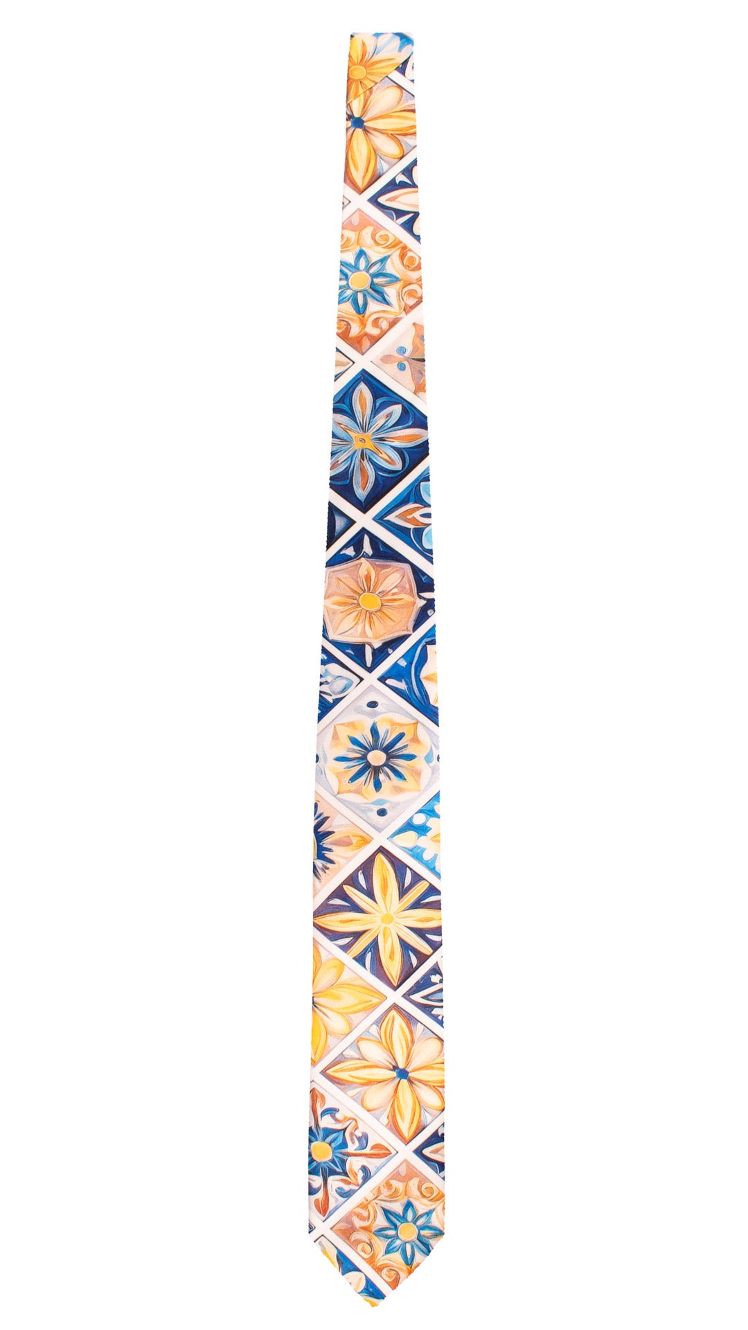 Cravatta Siciliana Stampa di Raso con Maioliche Multicolor CS41 Made in Italy Graffeo Cravatte Intera