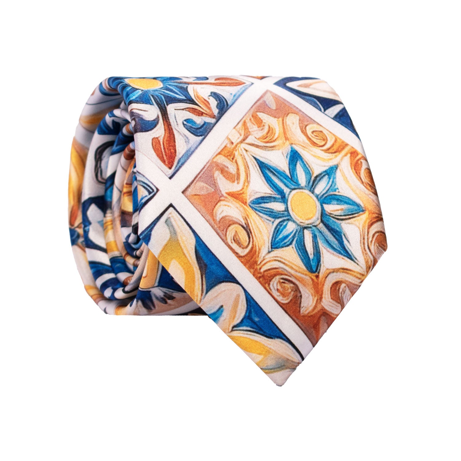 Cravatta Siciliana Stampa di Raso con Maioliche Multicolor CS41 Made in Italy Graffeo Cravatte Rotolo
