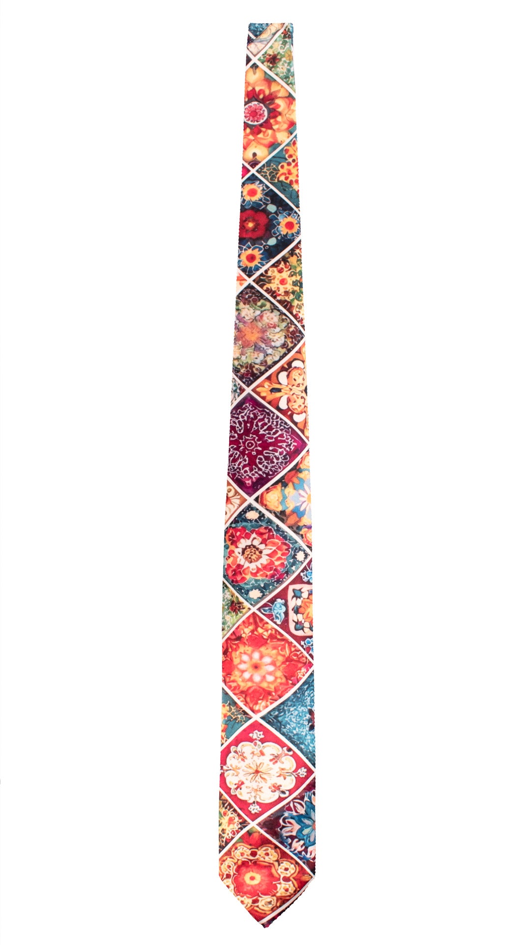 Cravatta Siciliana Stampa di Raso con Maioliche Multicolor CS44 Made in Italy Graffeo Cravatte Intera