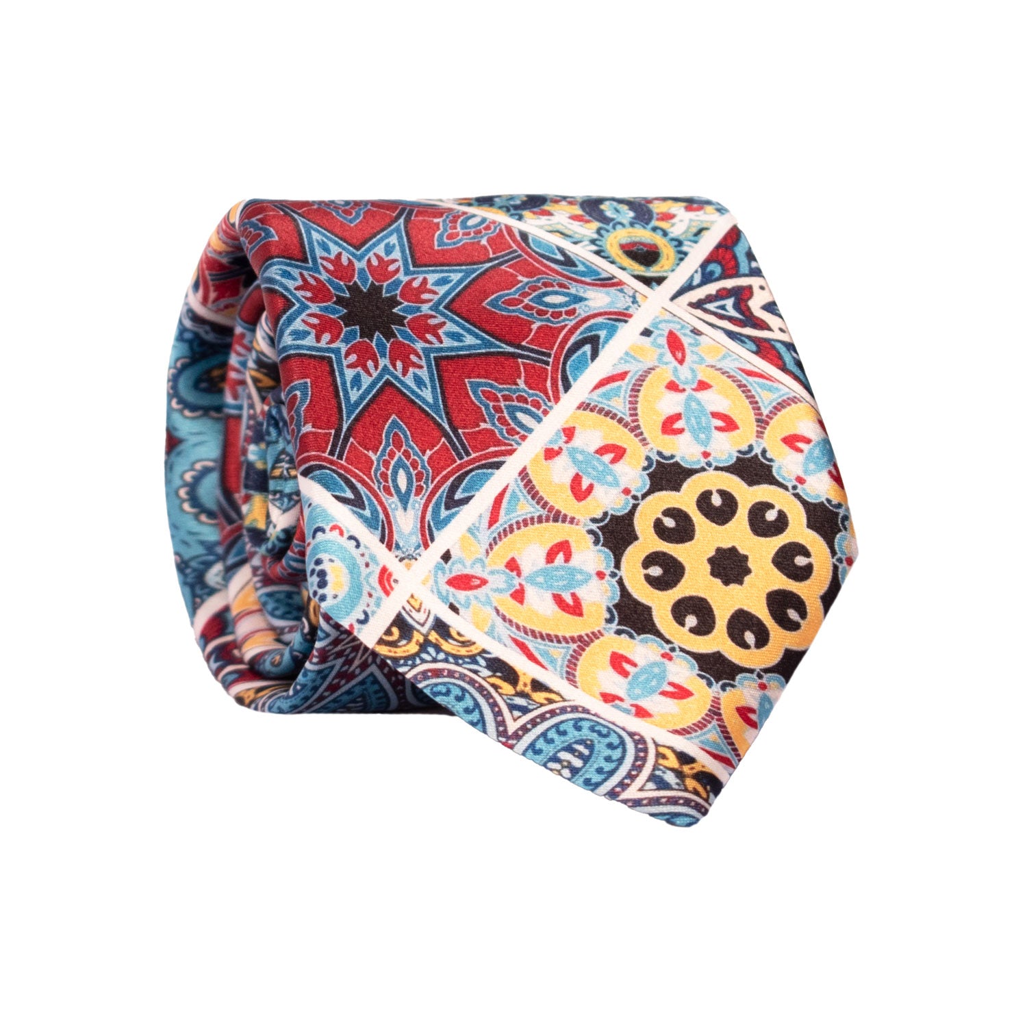 Cravatta Siciliana Stampa di Raso con Maioliche Multicolor CS45 Made in Italy Graffeo Cravatte Rotolo