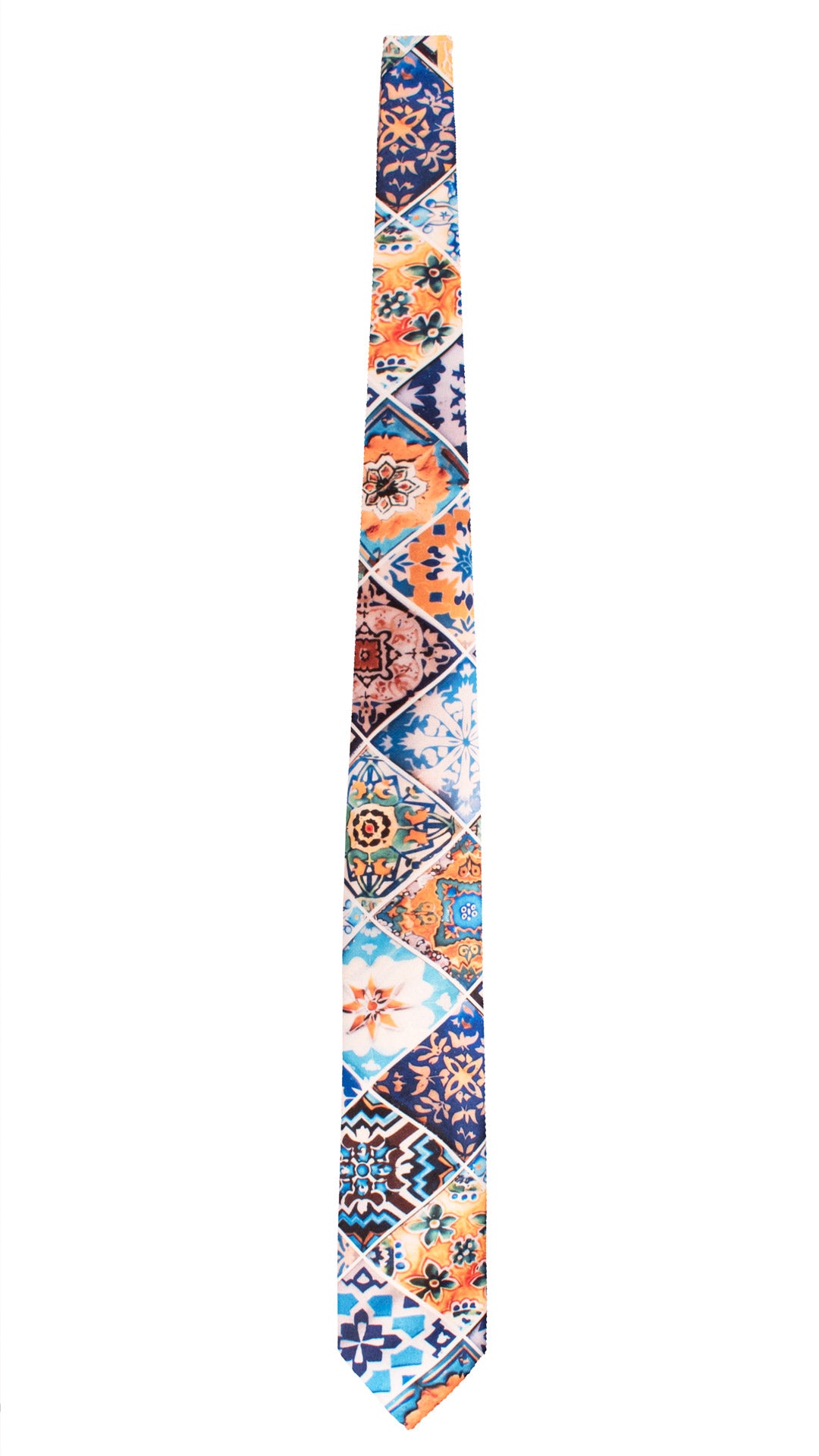 Cravatta Siciliana Stampa di Raso con Maioliche Multicolor CS46 Made in Italy Graffeo Cravatte Intera