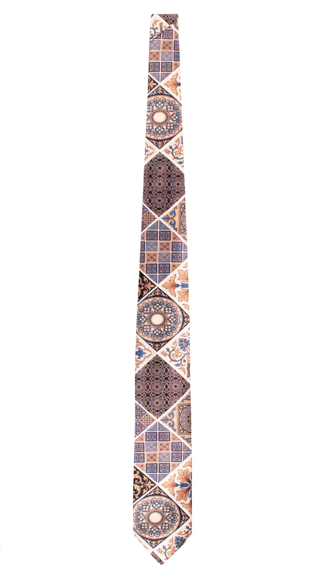 Cravatta Siciliana Stampa di Raso con Maioliche Multicolor CS47 Made in Italy Graffeo Cravatte Intera
