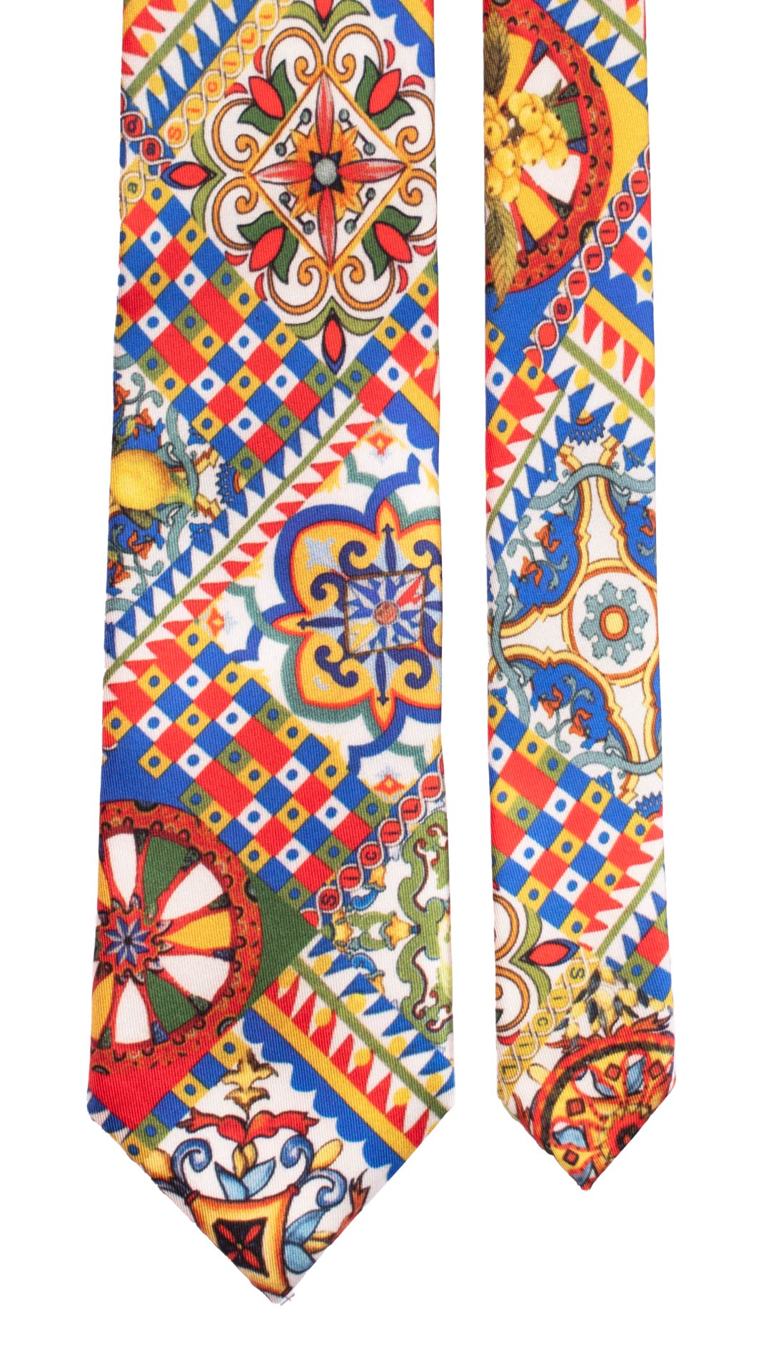 Cravatta Siciliana Stampa in Twill di Seta con Maioliche Multicolor CS26 Made in Italy Graffeo Cravatte Pala