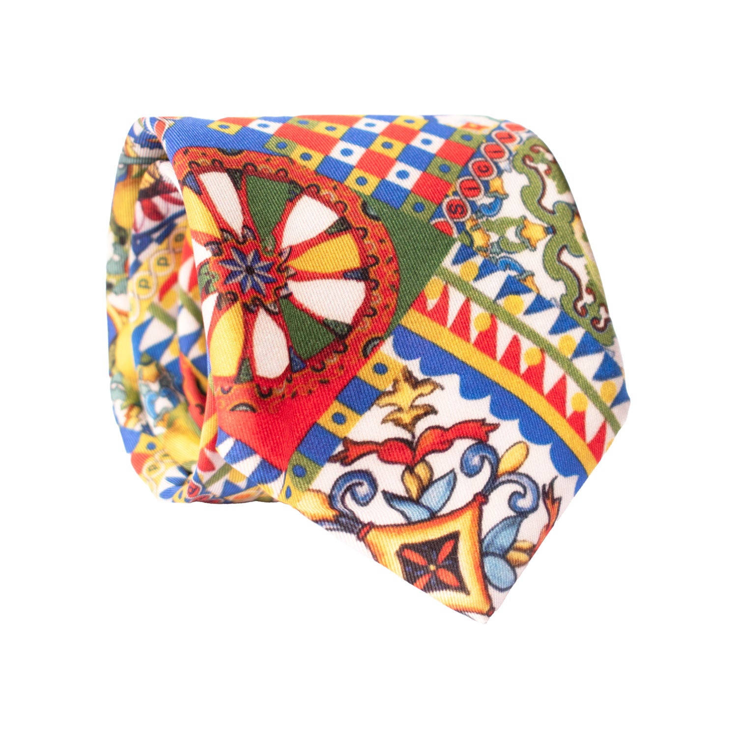 Cravatta Siciliana Stampa in Twill di Seta con Maioliche Multicolor CS26 Made in Italy Graffeo Cravatte Rotolo