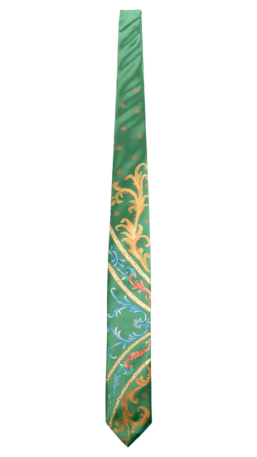 Cravatta Siciliana Verde Dipinta a Mano GP103 Made in Italy Graffeo Cravatte Intera