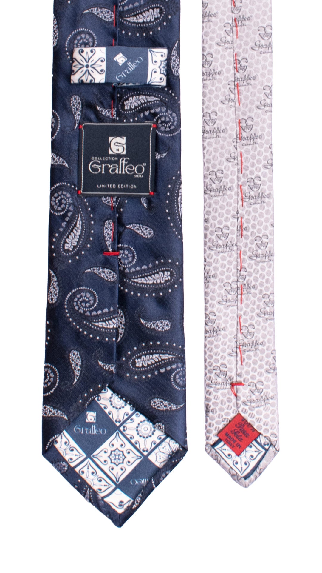 Cravatta Blu Paisley Grigio Pala Piccola in Contrasto Grigia AN2 Made in Italy Graffeo Cravatte Pala