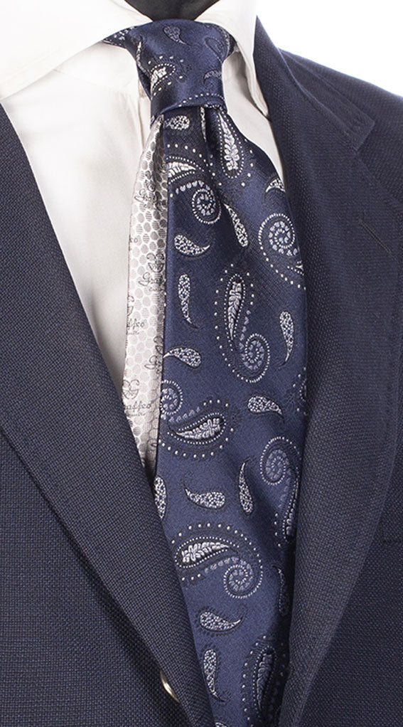 Cravatta Blu Paisley Grigio Pala Piccola in Contrasto Grigia AN2 Made in Italy Graffeo Cravatte