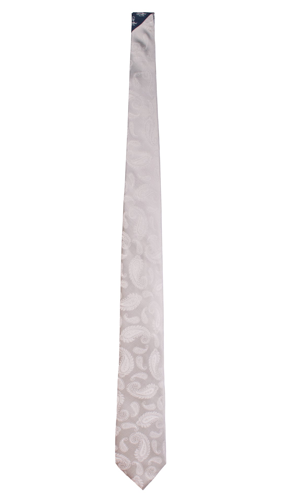 Cravatta Grigia Argento Paisley Tono su Tono Pala Piccola in Contrasto Blu AN3 Made in Italy Graffeo Cravatte Intera