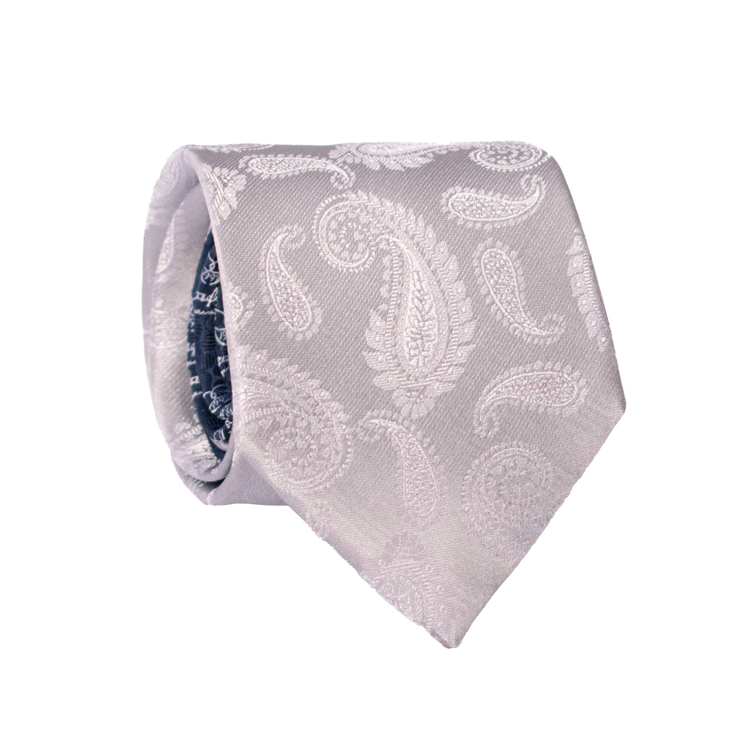 Cravatta Grigia Argento Paisley Tono su Tono Pala Piccola in Contrasto Blu AN3 Made in Italy Graffeo Cravatte Rotolo