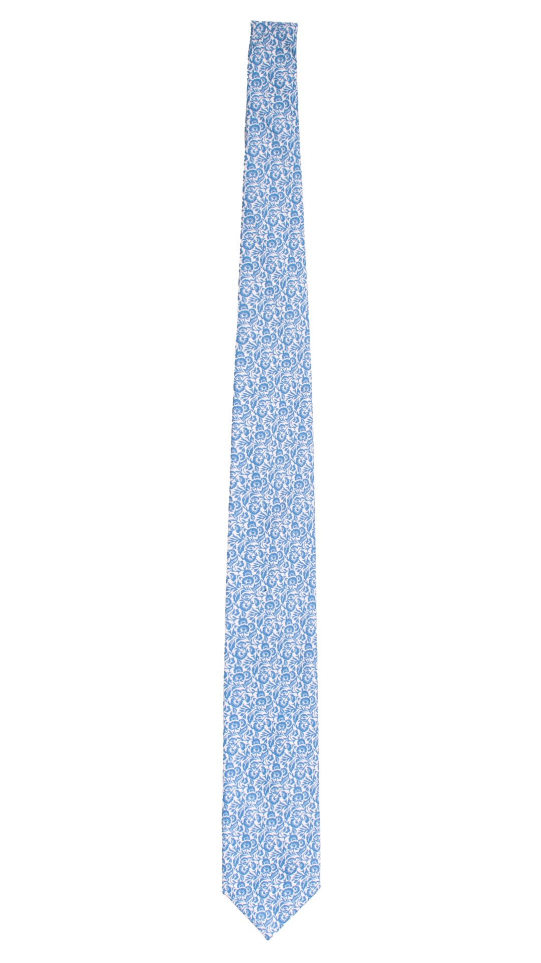 Cravatta Stampa di Cotone Bianca a Fiori Azzurri 7599 Made in Italy Graffeo Cravatte Intera