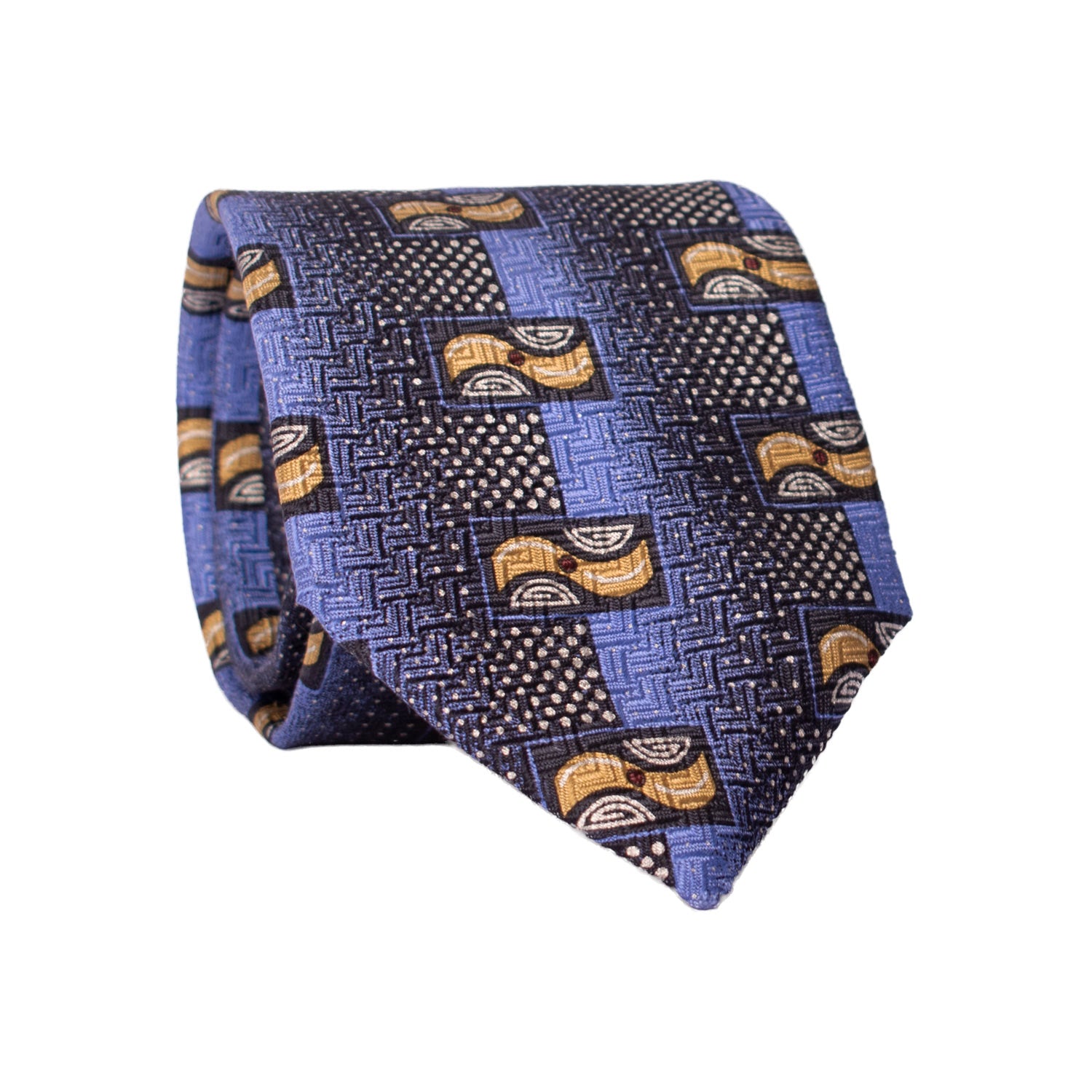 Cravatta-Stampa-di-Seta-Blu-Celeste-Vintage-Fantasia-Giallo-Oro-Grigio-Argento-7049
Rotolo