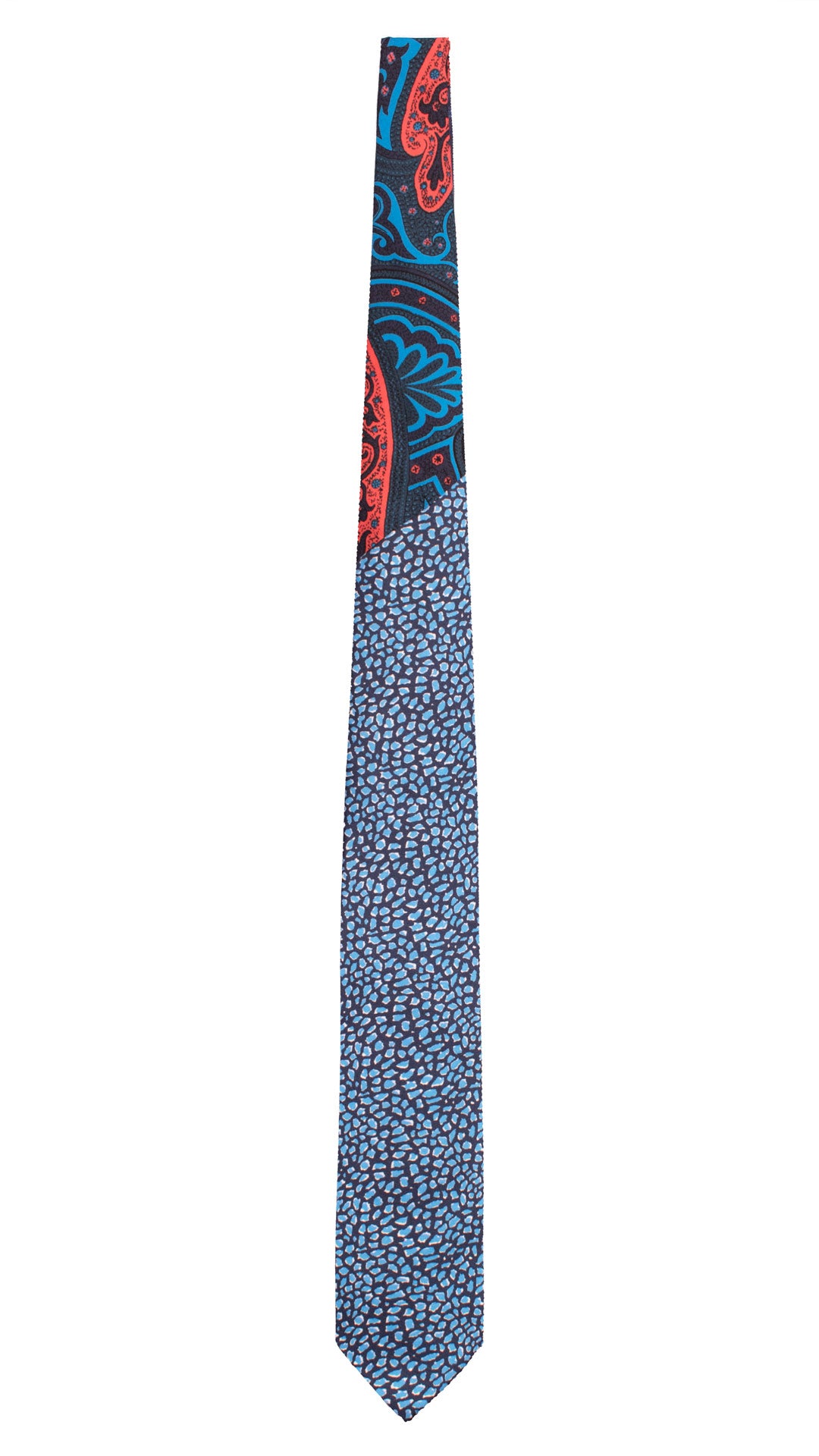 Cravatta Stampa di Seta Blu Fantasia Azzurro Nodo in Contrasto Blu Pasley Azzurro Rosa Corallo N3274 Made in Italy Graffeo Cravatte Intera