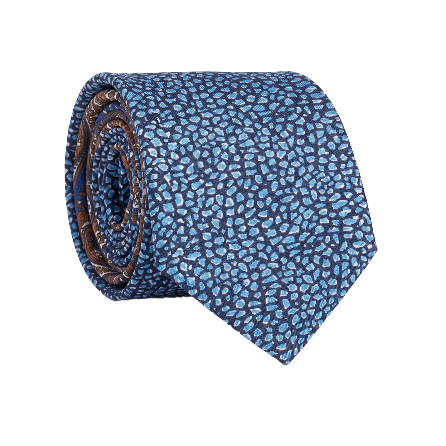 Cravatta Stampa di Seta Blu Fantasia Azzurro Nodo in Contrasto Blu Pasley Azzurro Rosa Corallo N3274 Made in Italy Graffeo Cravatte Rotolo