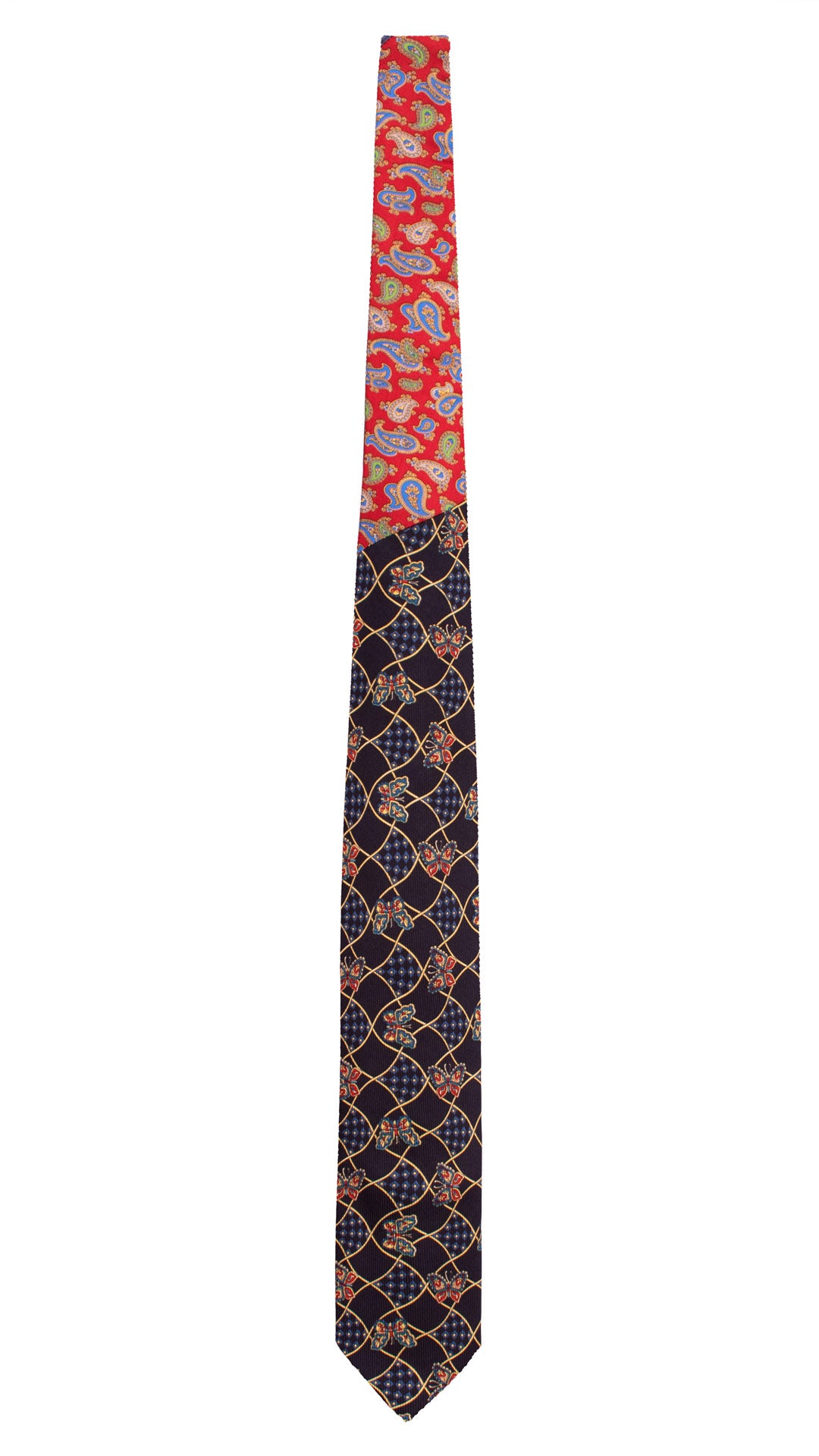 Cravatta Stampa di Seta Blu Fantasia Multicolor Nodo in Contrasto Rosso Paisley Multicolor N3283 made in Italy Graffeo Cravatte Intera
