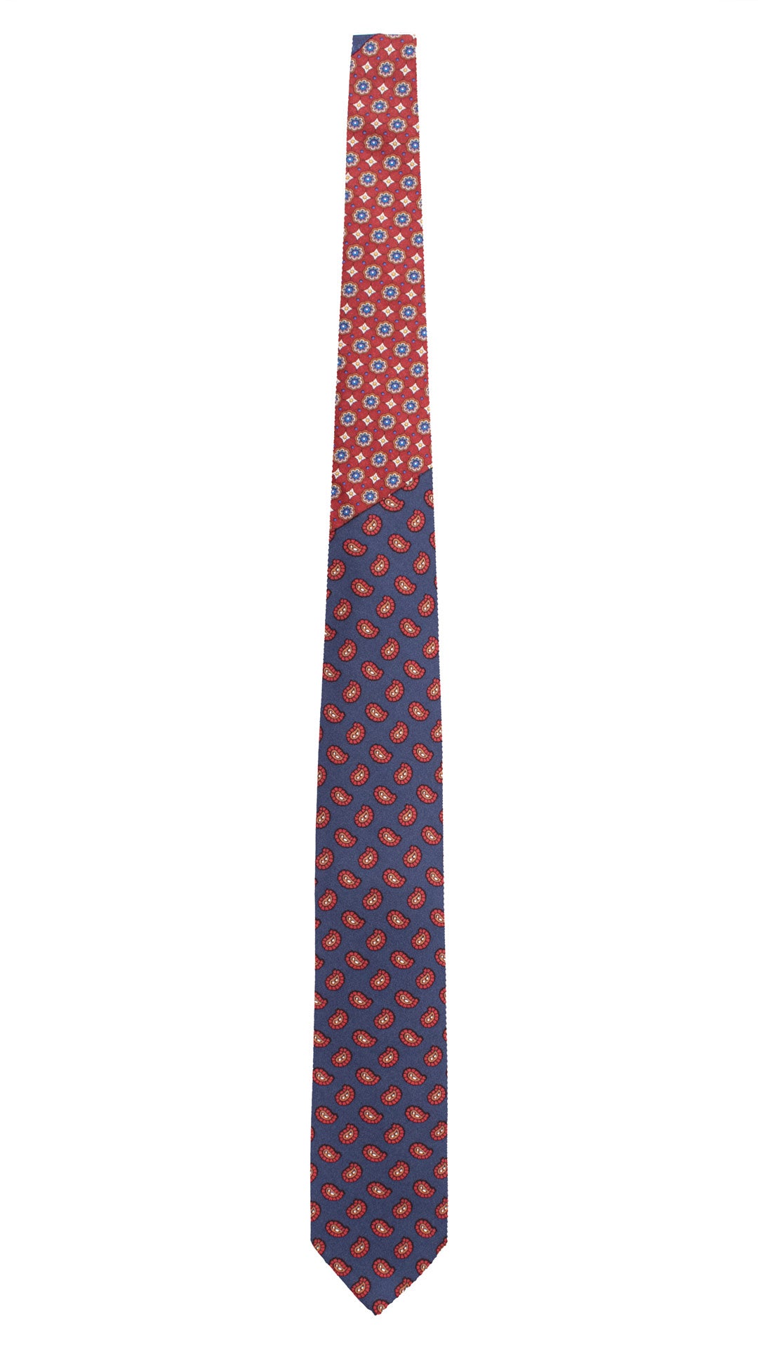 Cravatta Stampa di Seta Blu Navy Paisley Rosso Mattone Beige Marrone Nodo in Contrasto Bordeaux Fantasia Multicolor N3280 Made in Italy Graffeo Cravatte Intera