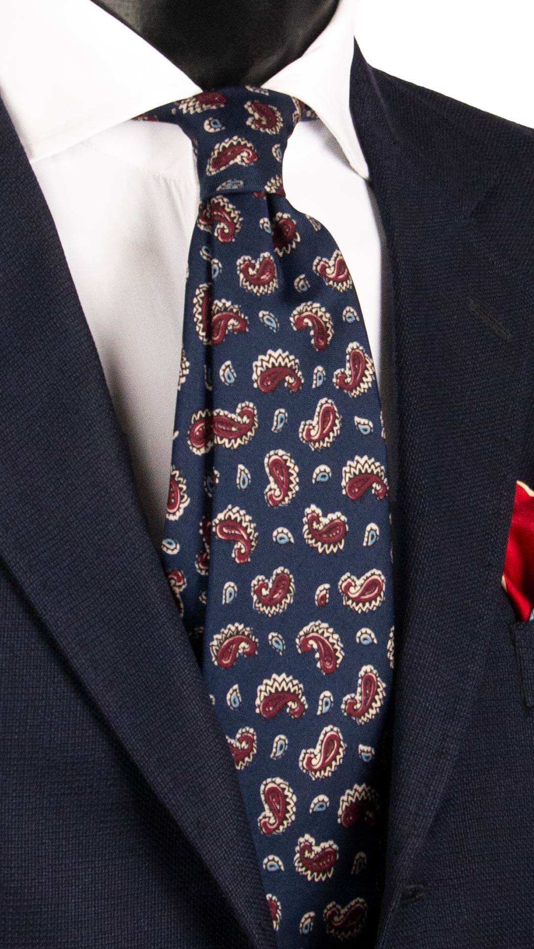 Cravatta Stampa di Seta Blu Paisley Bordeaux Bianco Celeste AN7541 Made in Italy Graffeo Cravatte