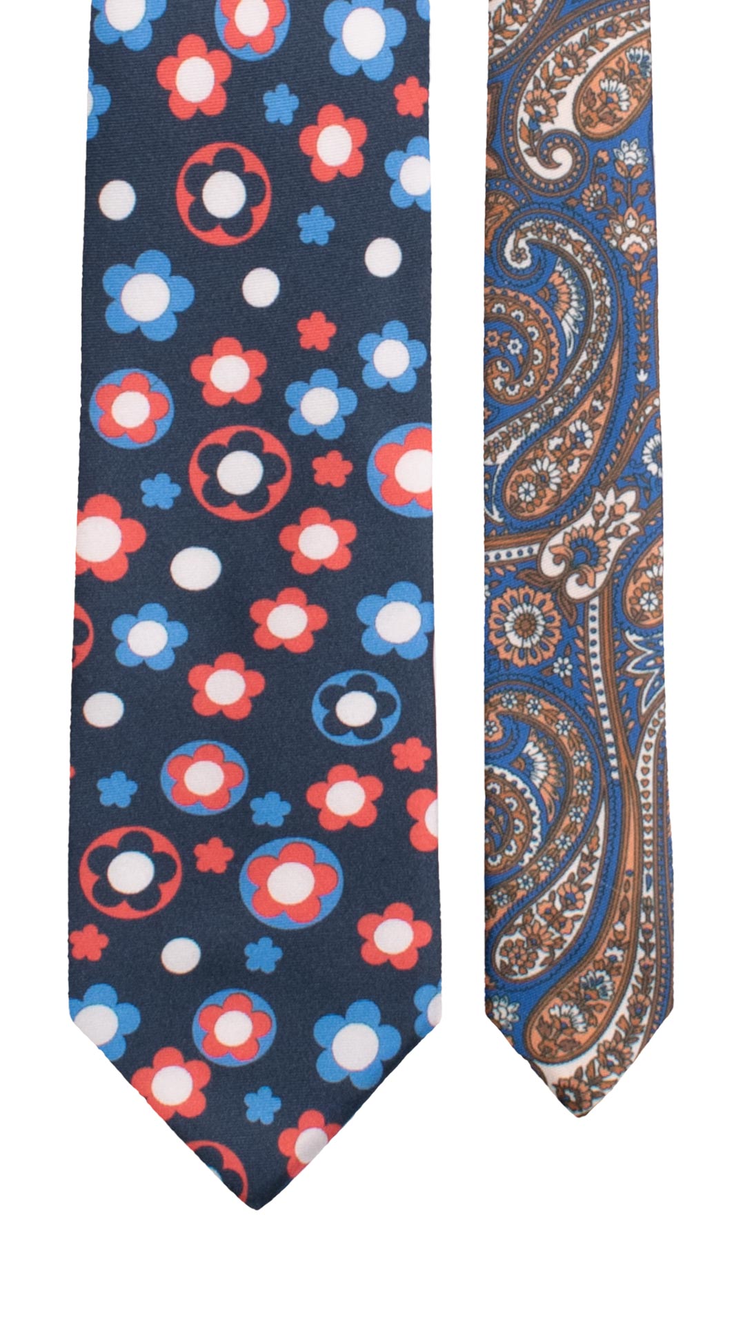 Cravatta Stampa di Seta Blu a Fiori Multicolor Nodo in Contrasto Fantasia Celeste Bianco Rosso N3266 Made in Italy Graffeo Cravatte Pala