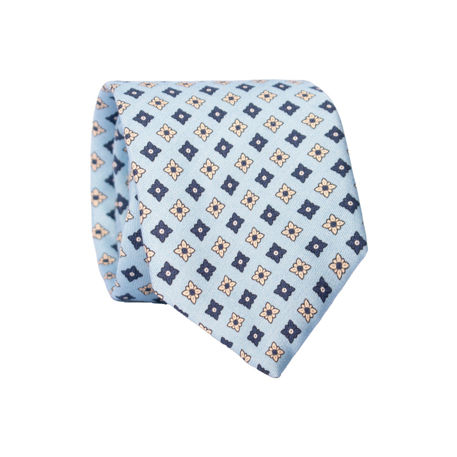 Cravatta Stampa di Seta Celeste Fantasia Blu Bianco Sporco AN7352 Graffeo Cravatte Made in Italy Rotolo