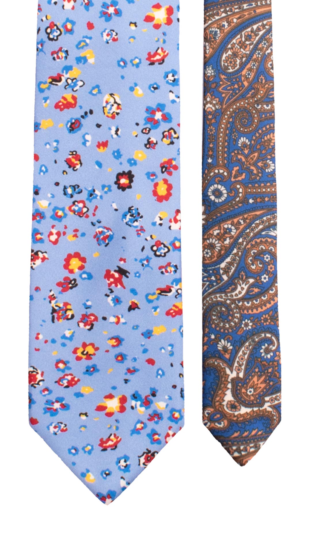 Cravatta Stampa di Seta Celeste Fantasia Multicolor Nodo in Contrasto Giallo Paisley Blu Verde Petrolio Bianco N3288 Made in Italy Graffeo Cravatte Pala