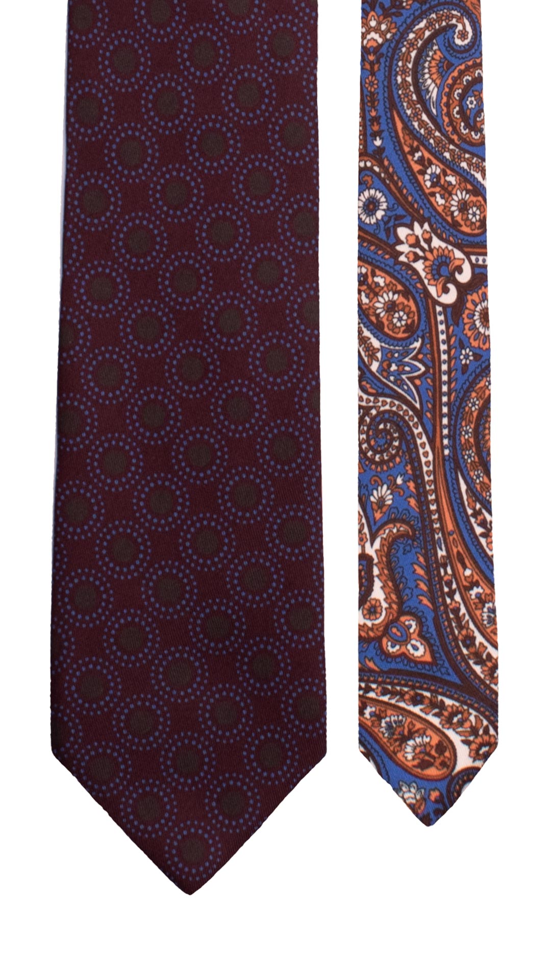 Cravatta Stampa di Seta Color Melanzana Fantasia Verde Scuro Azzurro Nodo in Contrasto Blu Fantasia Verde Oliva Rosso N3437 Made in Italy Graffeo Cravatte Pala