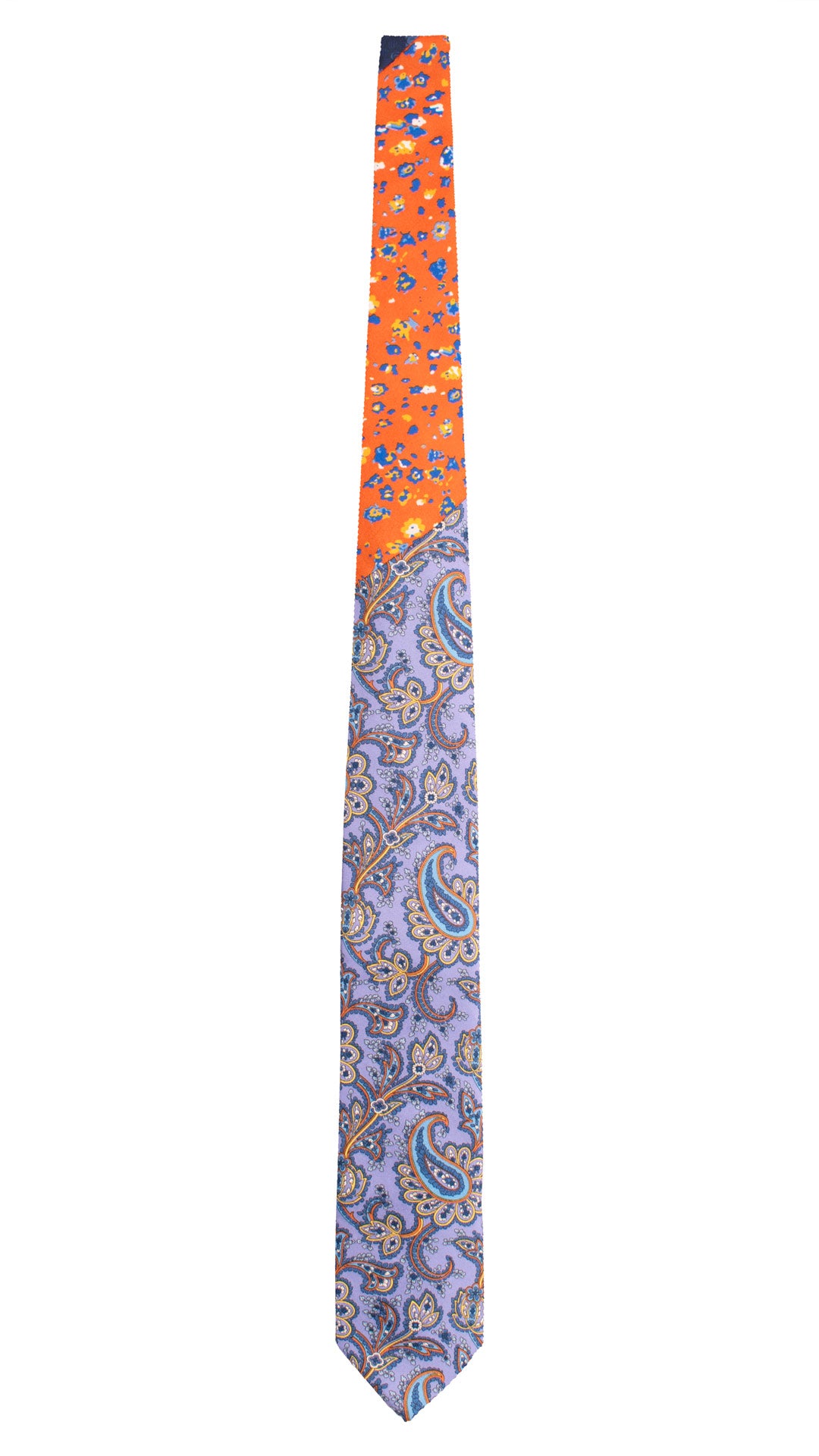 Cravatta Stampa di Seta Indaco Paisley Multicolor Nodo in Contrasto Arancione Fantasia Multicolor N3452 Made in Italy Graffeo Cravatte Intera