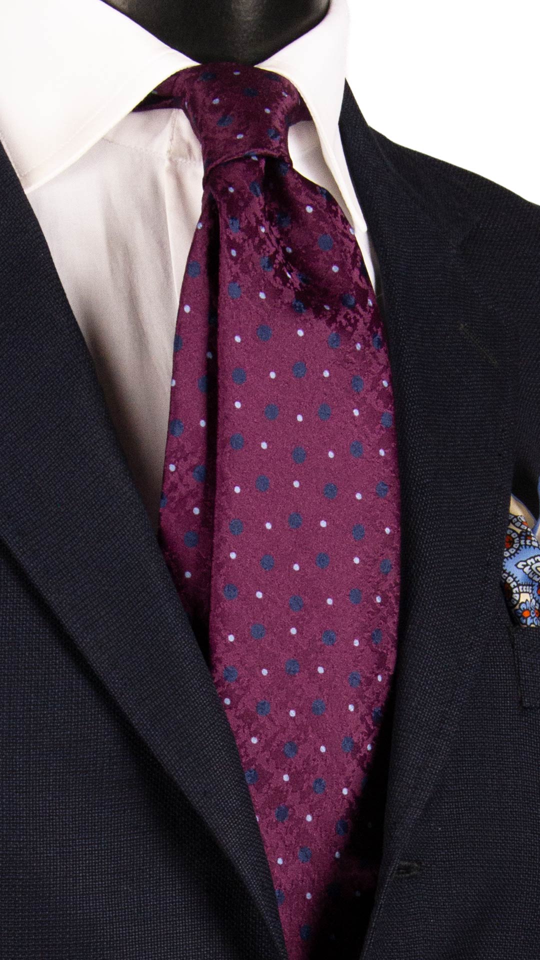 Cravatta Stampa di Seta Jacquard Color Prugna Fantasia Blu Celeste AN7357 Graffeo Cravatte Made in Italy