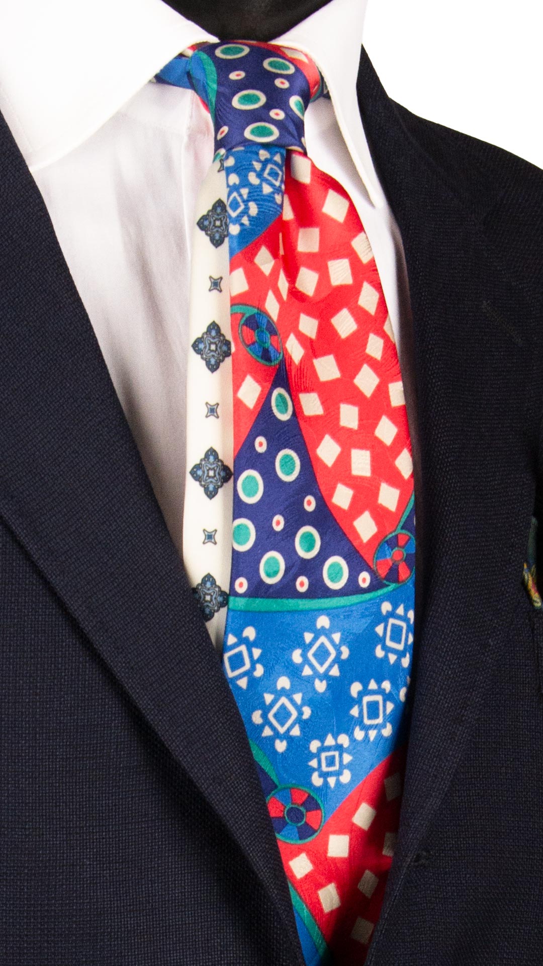 Cravatta-Stampa-di-Seta-Jacquard-Fantasia-Multicolor-Pala-Piccola-in-Contrasto-AN7138